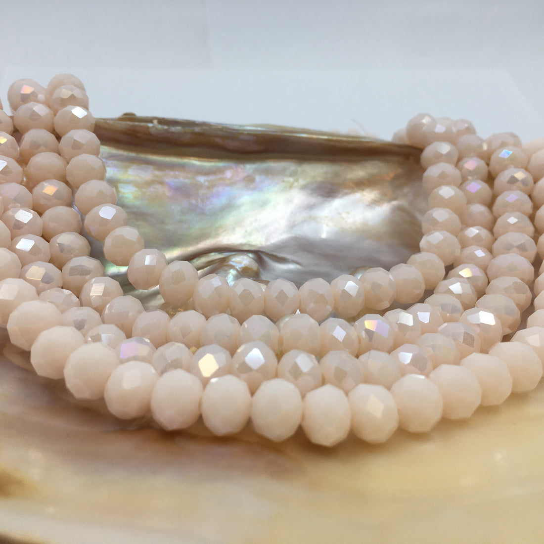 8mm Faceted Rondelle Glass Bead, Bone AB Color | Bellaire Wholesale