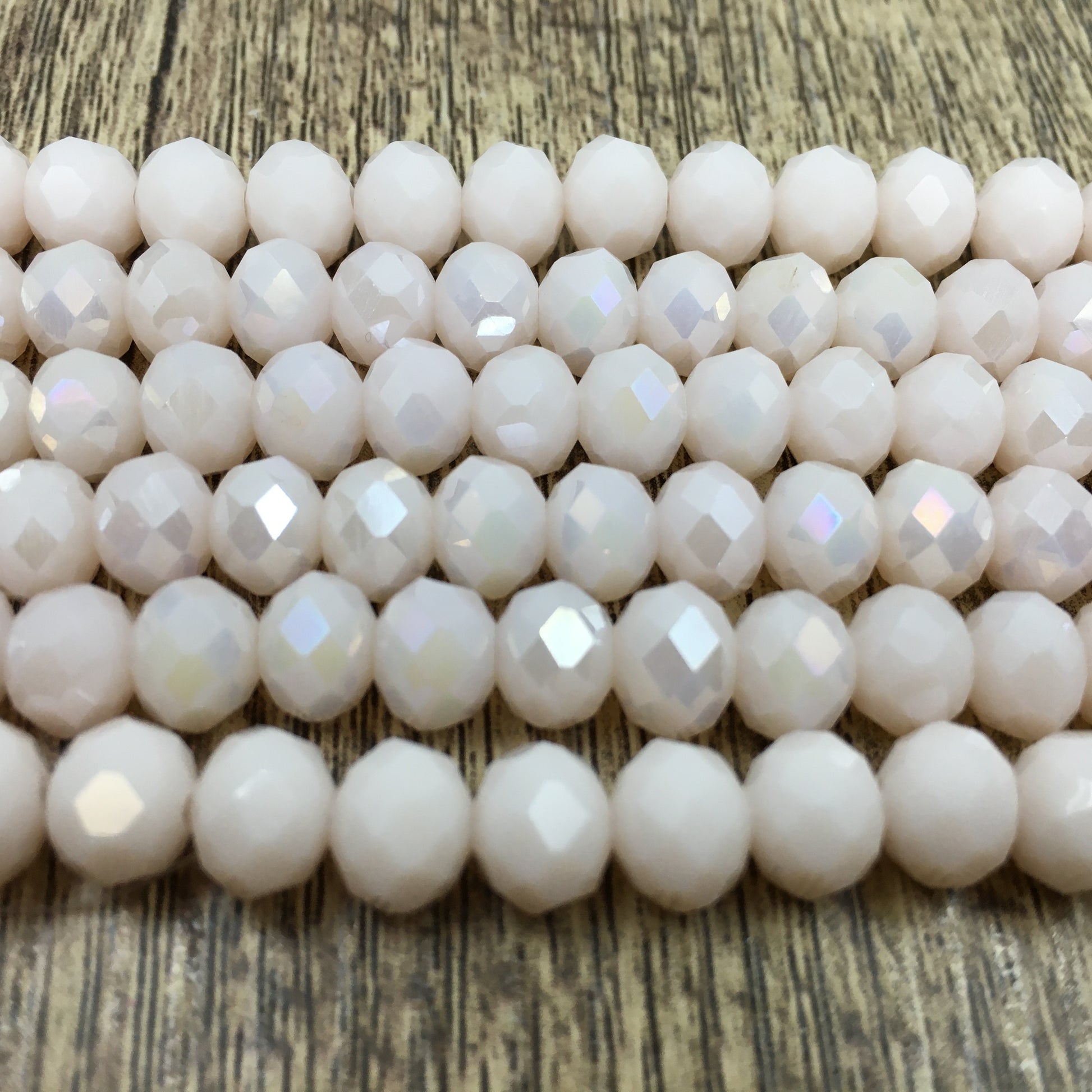 6mm Faceted Rondelle Glass Bead, Bone AB Color | Bellaire Wholesale