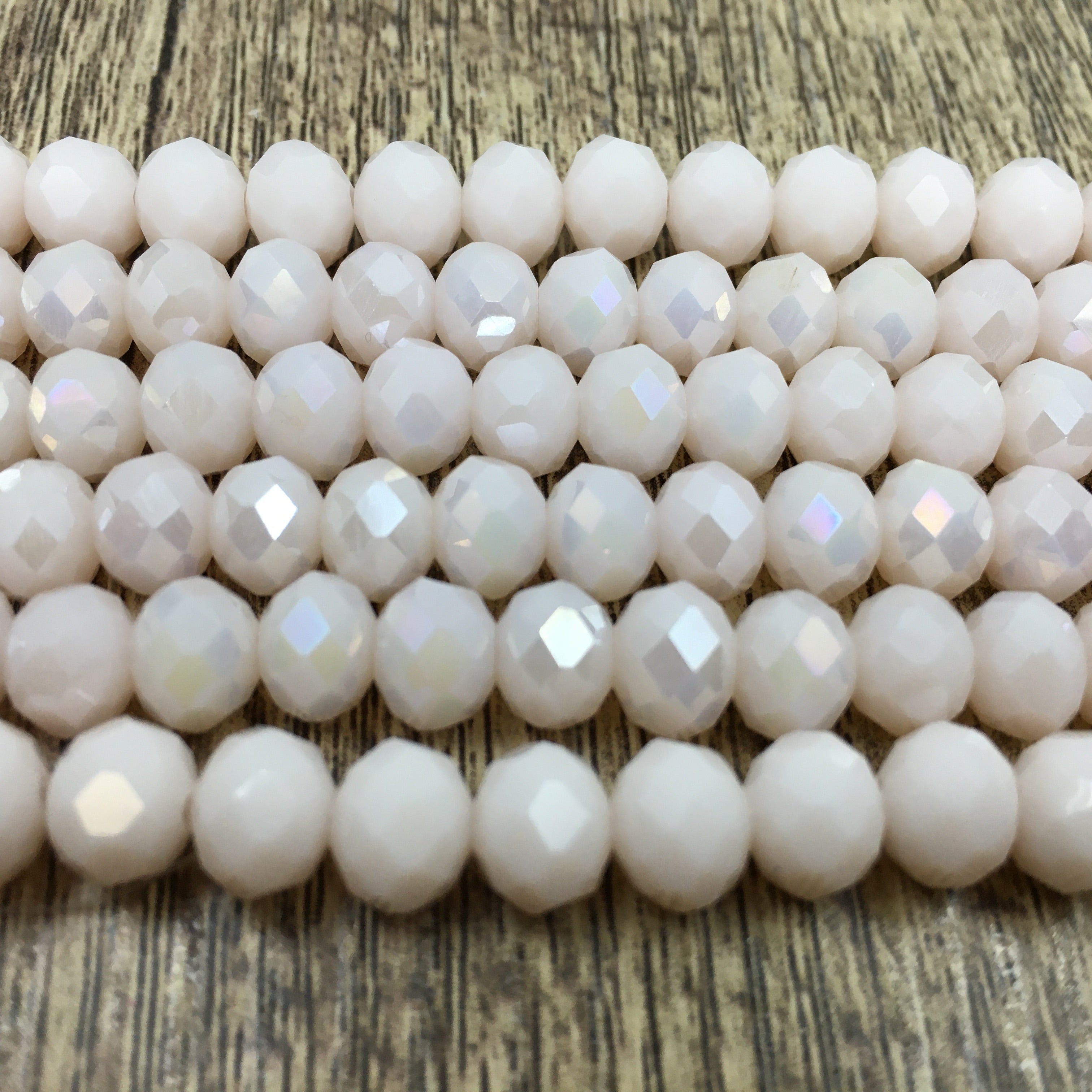 6mm Faceted Rondelle Glass Bead, Bone AB Color | Bellaire Wholesale