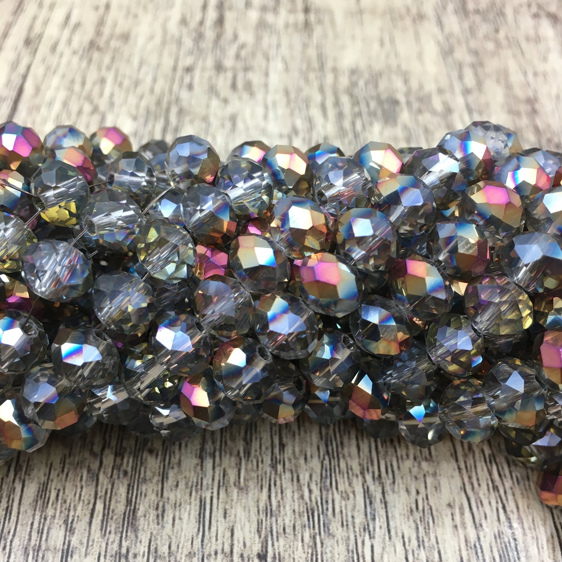 8mm Faceted Rondelle Glass Bead Half Coated | Bellaire Wholesale