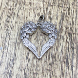 Rhodium Angel Wings Heart CZ Pave Charm | Bellaire Wholesale