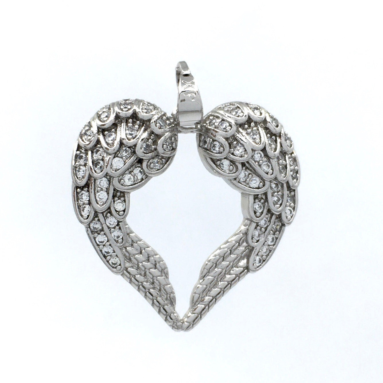 Rhodium Angel Wings Heart CZ Pave Charm | Bellaire Wholesale