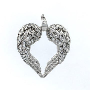 Rhodium Angel Wings Heart CZ Pave Charm | Bellaire Wholesale