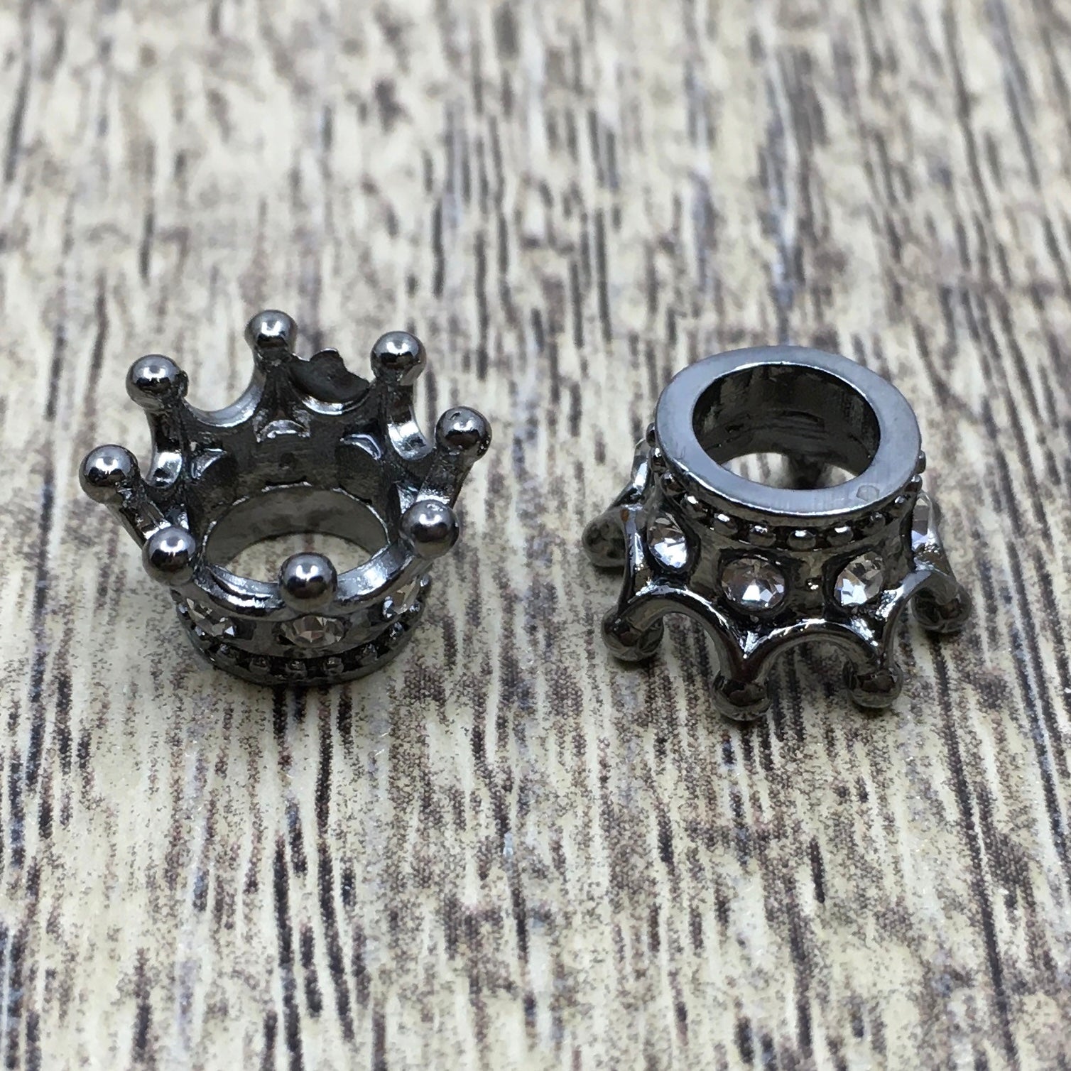 Gun Metal Alloy Rhinestone Crown Bead | Bellaire Wholesale