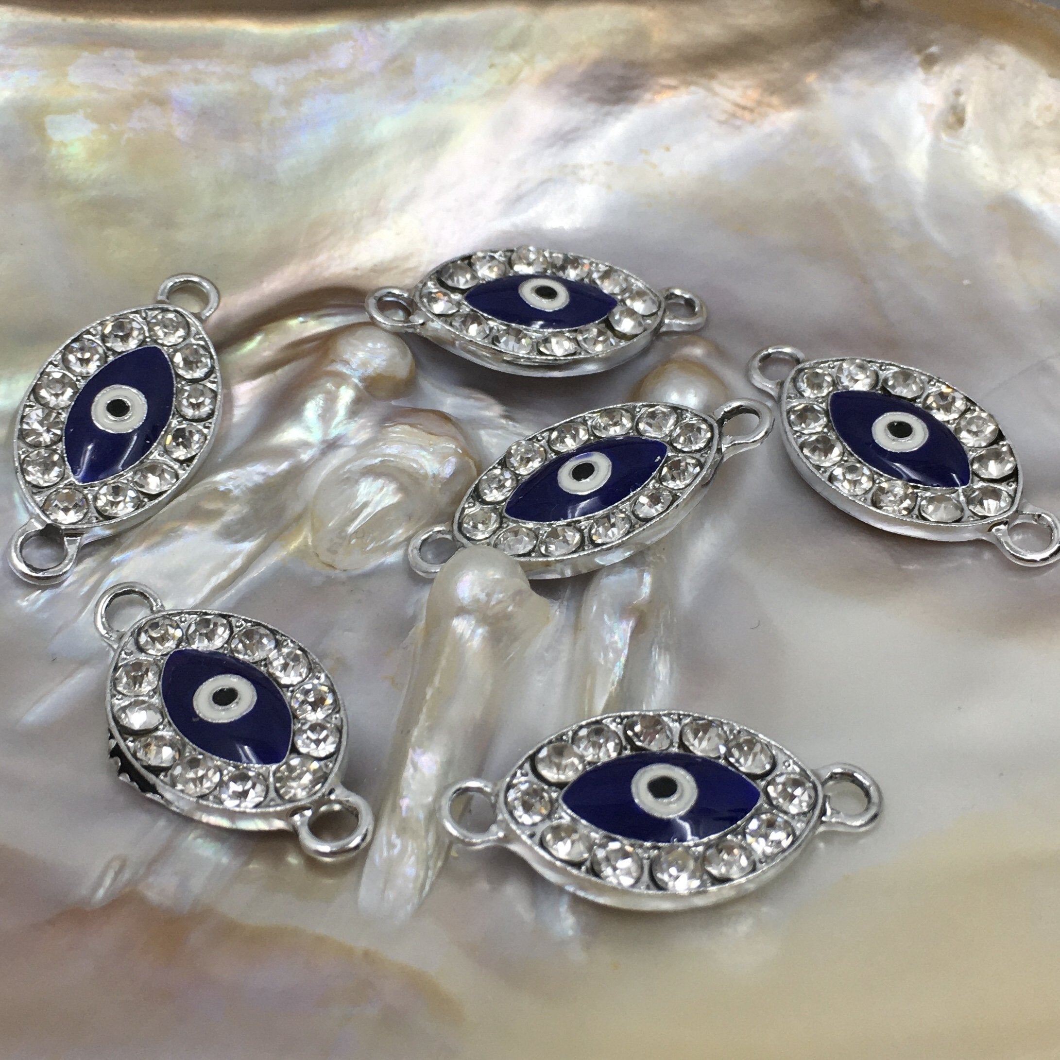 Evil Eye CZ Pave Connector, Rhodium | Bellaire Wholesale