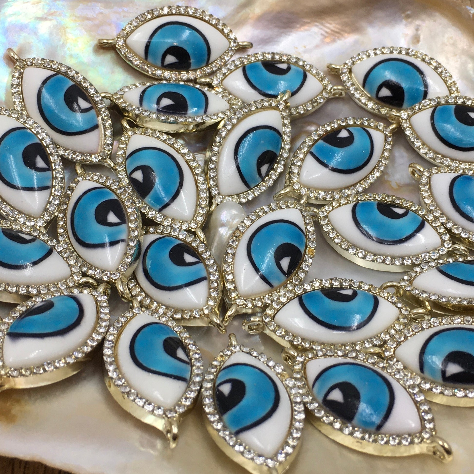 Evil Eye Allot Rhinestone Connector, Gold | Bellaire Wholesale