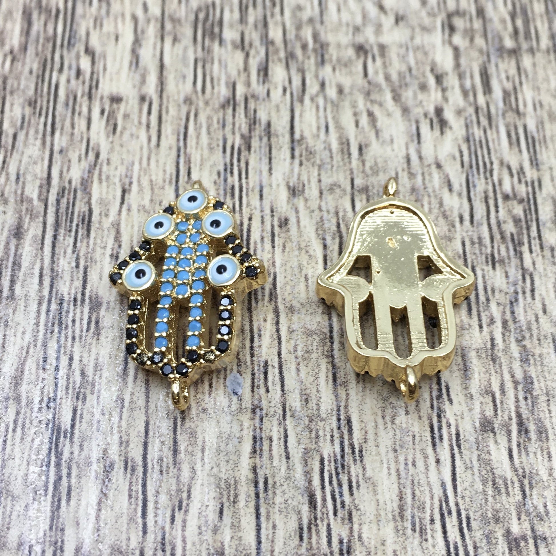  Brass Hamsa Hand w/ Evil Eye Black CZ Pave | Bellaire Wholesale