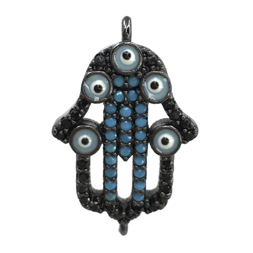  Brass Hamsa Hand w/ Evil Eye Black CZ Pave | Bellaire Wholesale