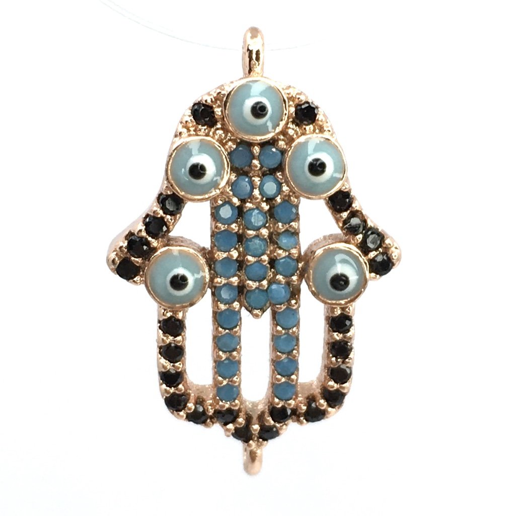  Brass Hamsa Hand w/ Evil Eye Black CZ Pave | Bellaire Wholesale
