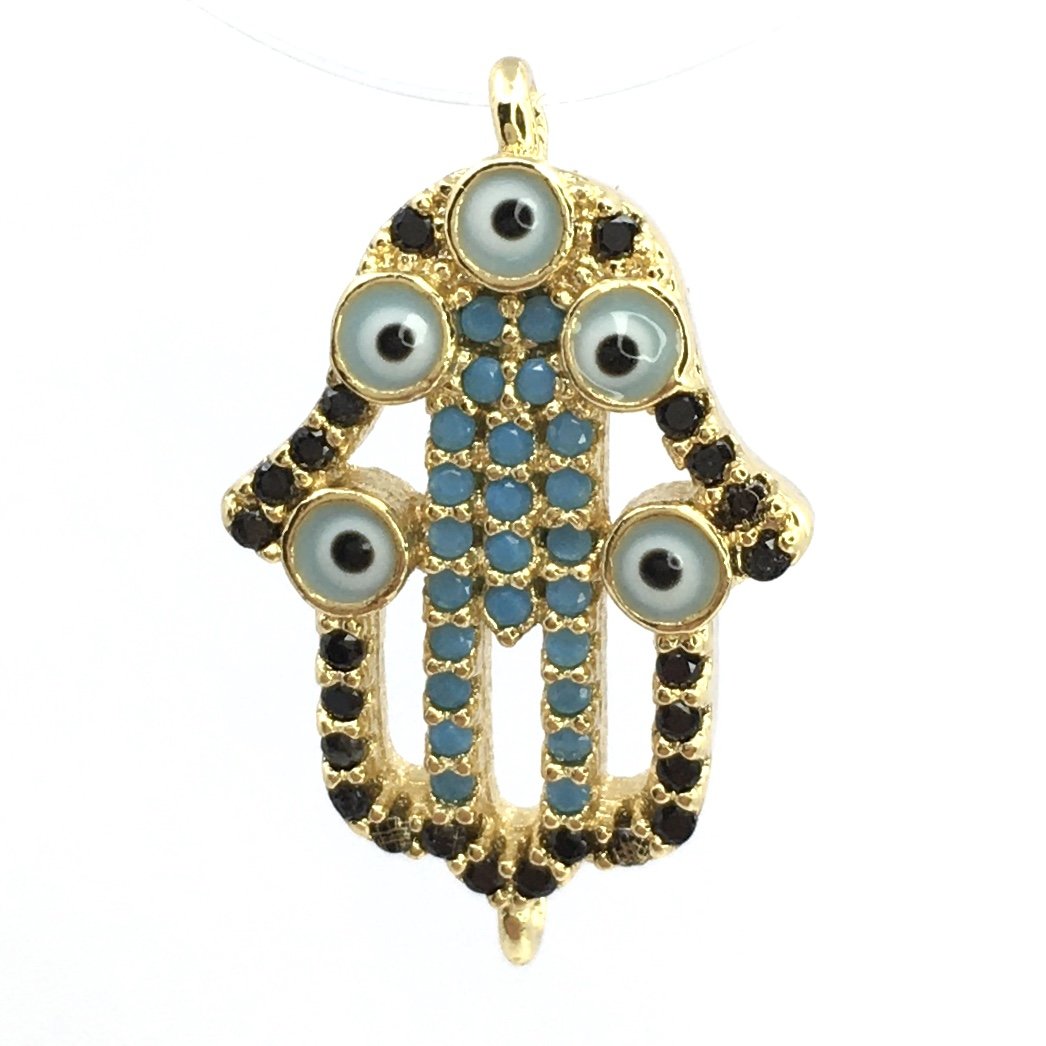  Brass Hamsa Hand w/ Evil Eye Black CZ Pave | Bellaire Wholesale