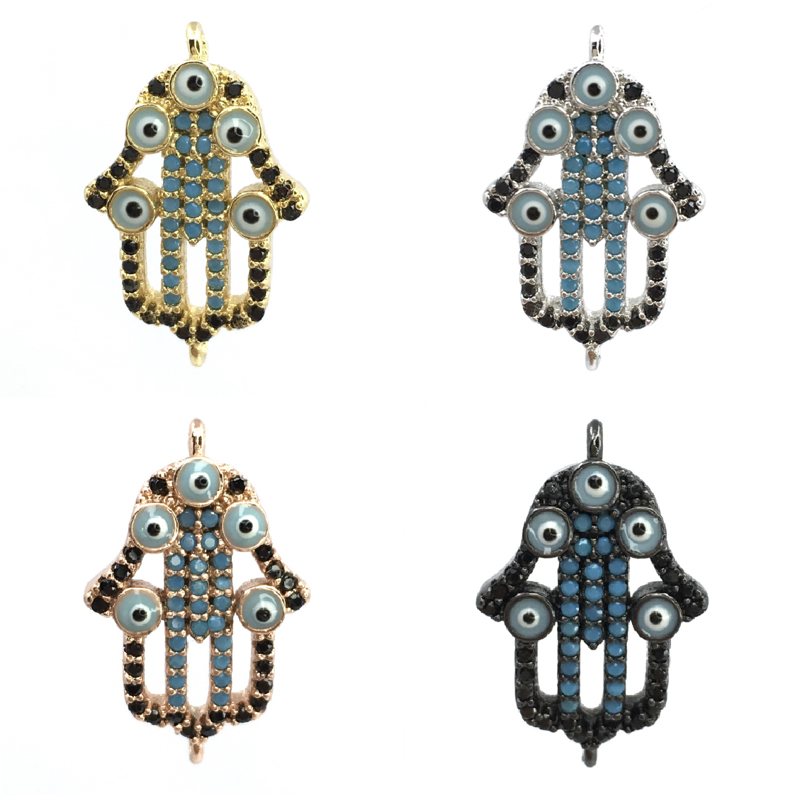  Brass Hamsa Hand w/ Evil Eye Black CZ Pave | Bellaire Wholesale
