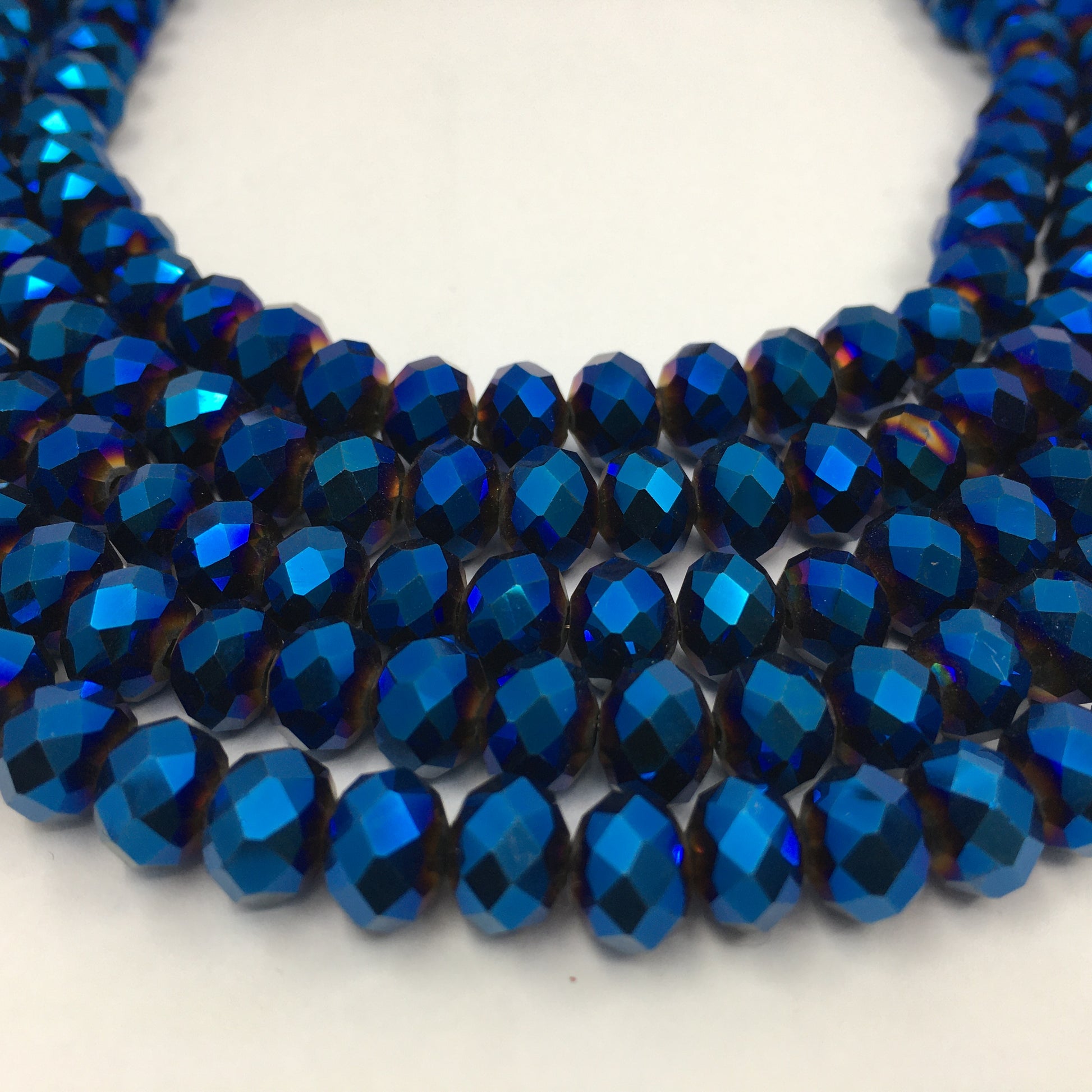 6mm Faceted Rondelle Metallic Blue Glass Bead | Bellaire Wholesale