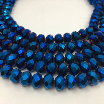 6mm Faceted Rondelle Metallic Blue Glass Bead | Bellaire Wholesale