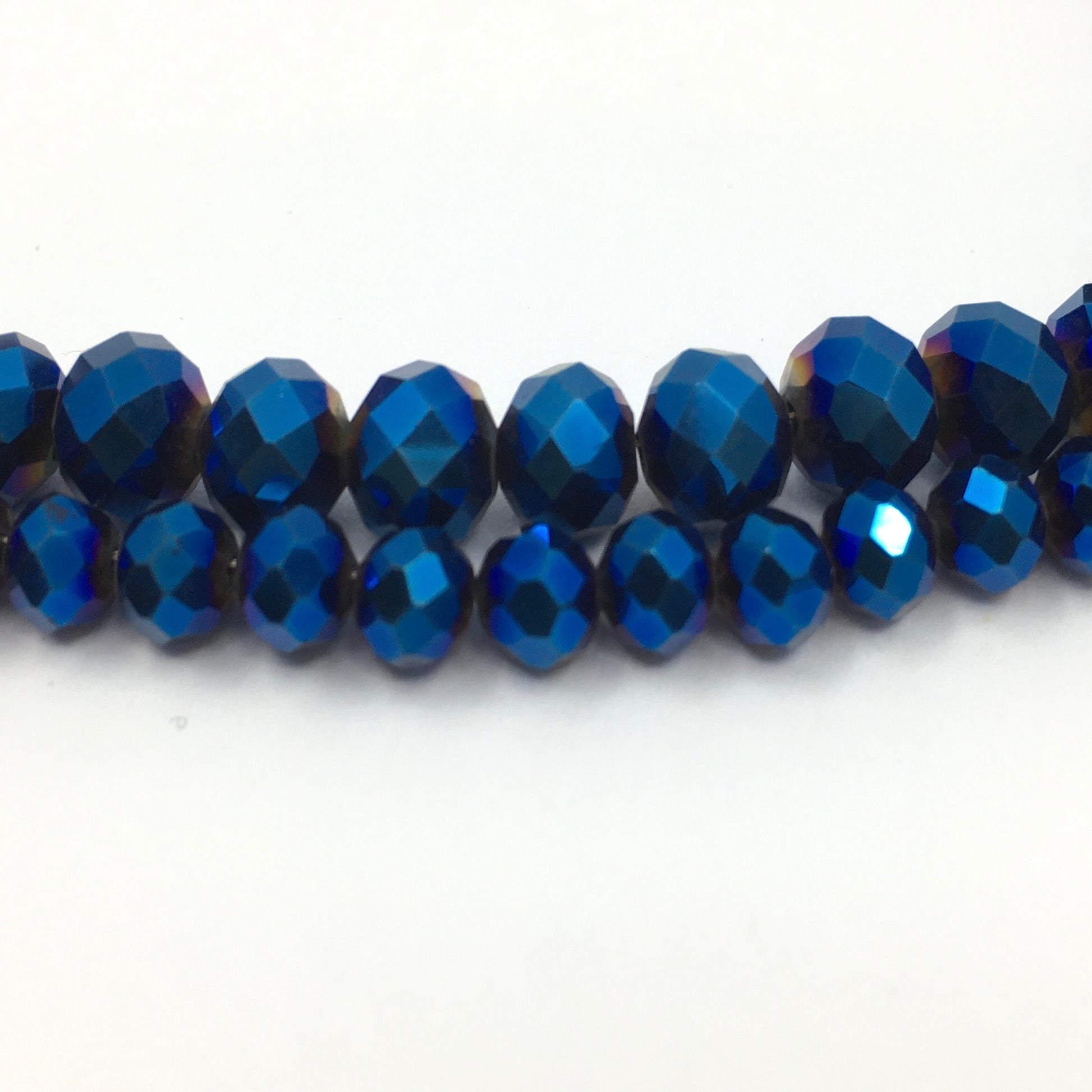 6mm Faceted Rondelle Metallic Blue Glass Bead | Bellaire Wholesale