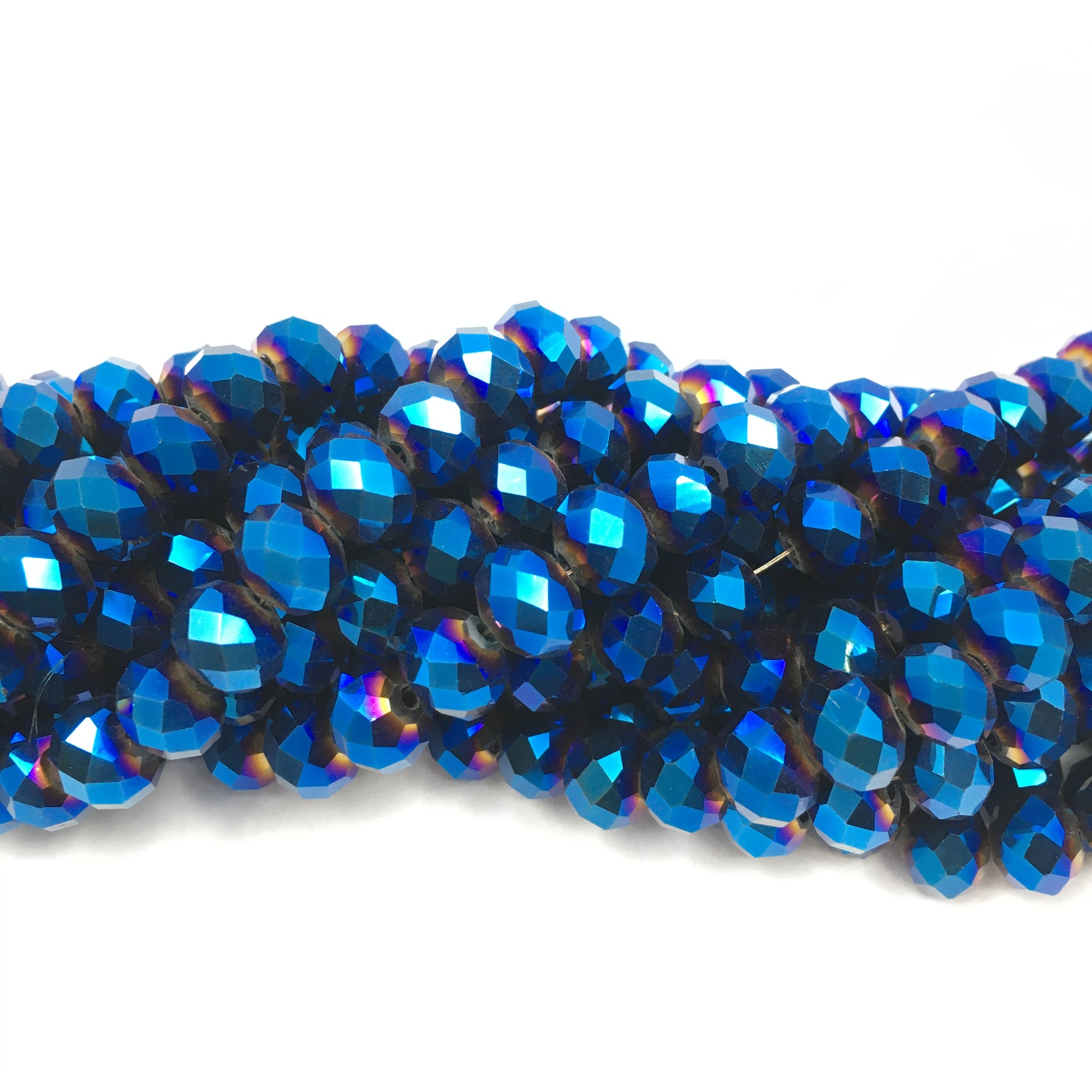 6mm Faceted Rondelle Metallic Blue Glass Bead | Bellaire Wholesale