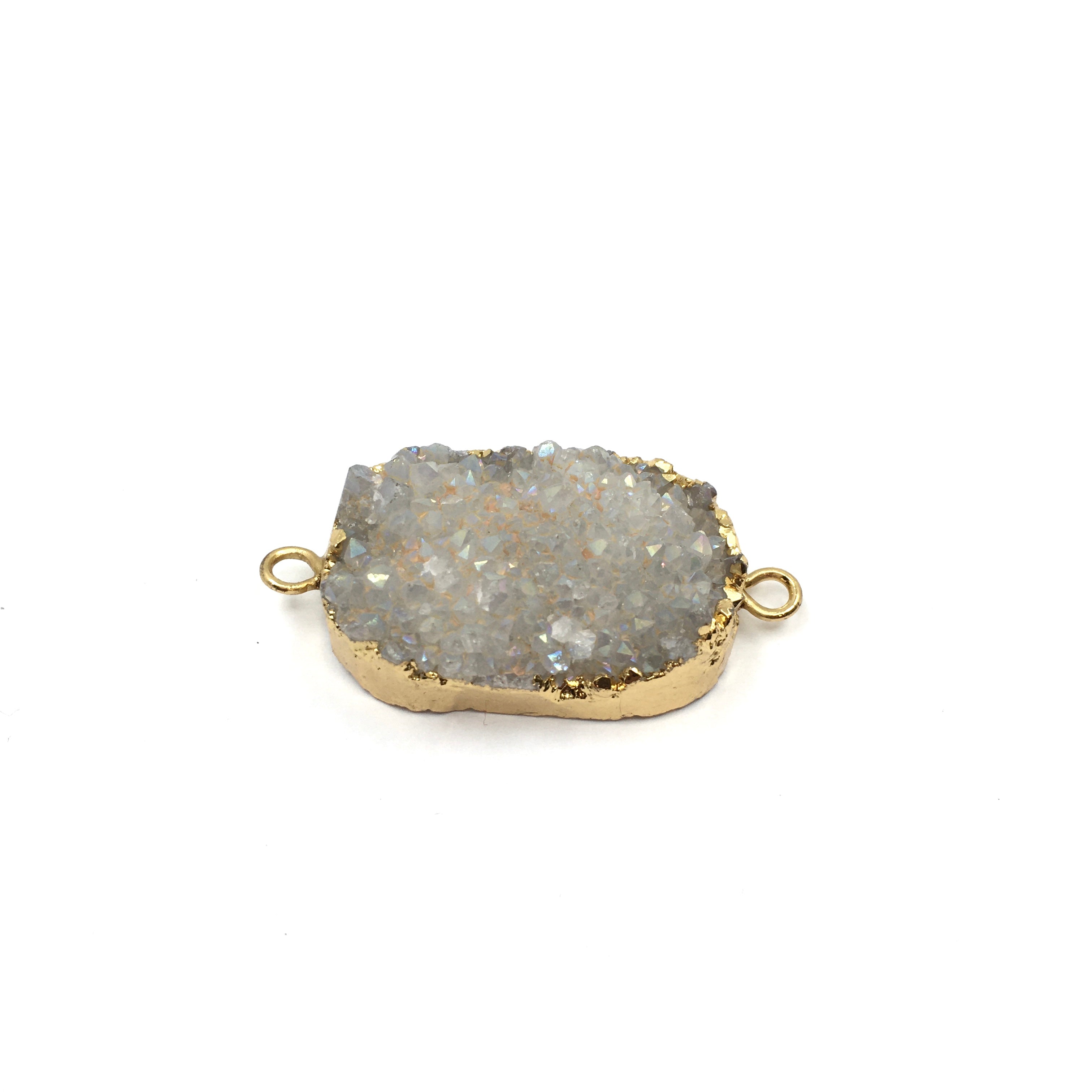 40mm Druzy Rose Quartz Connector | Bellaire Wholesale