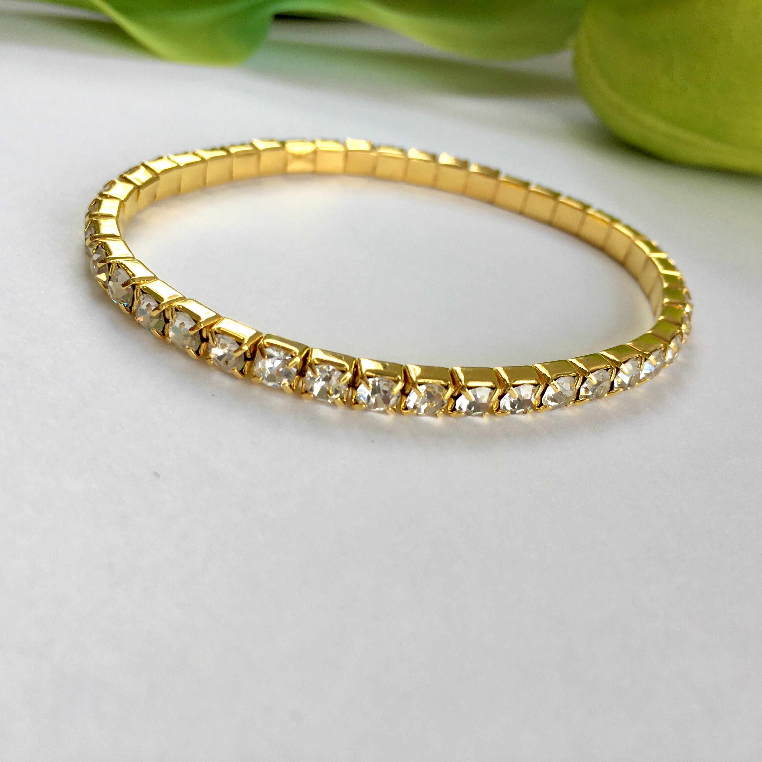 Gold with Clear Rhinestone stretchable bracelet | Bellaire Wholesale