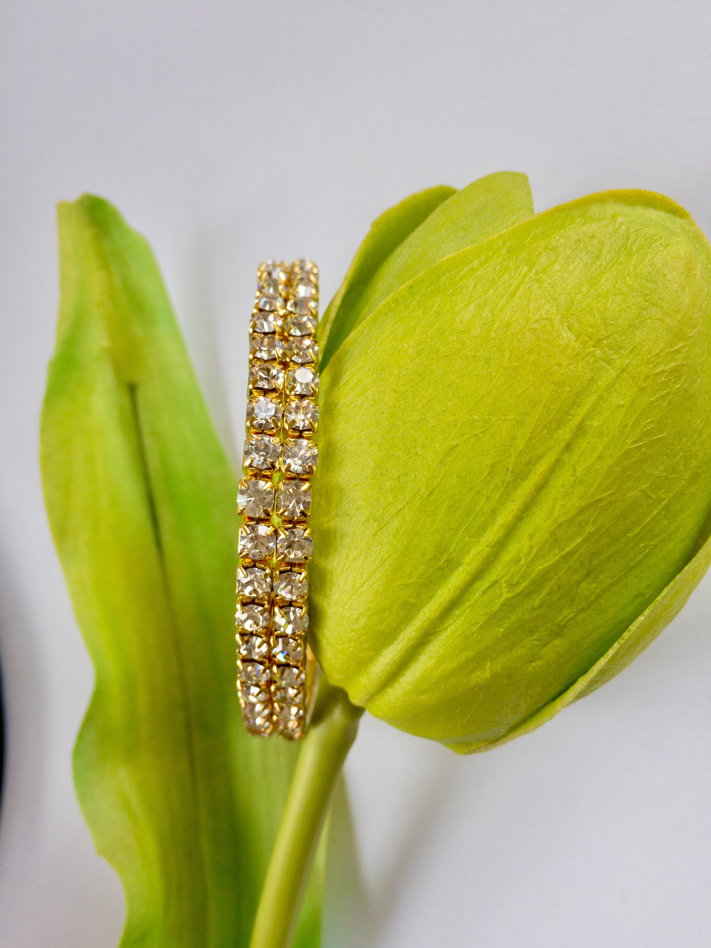 Gold with Clear Rhinestone stretchable bracelet | Bellaire Wholesale