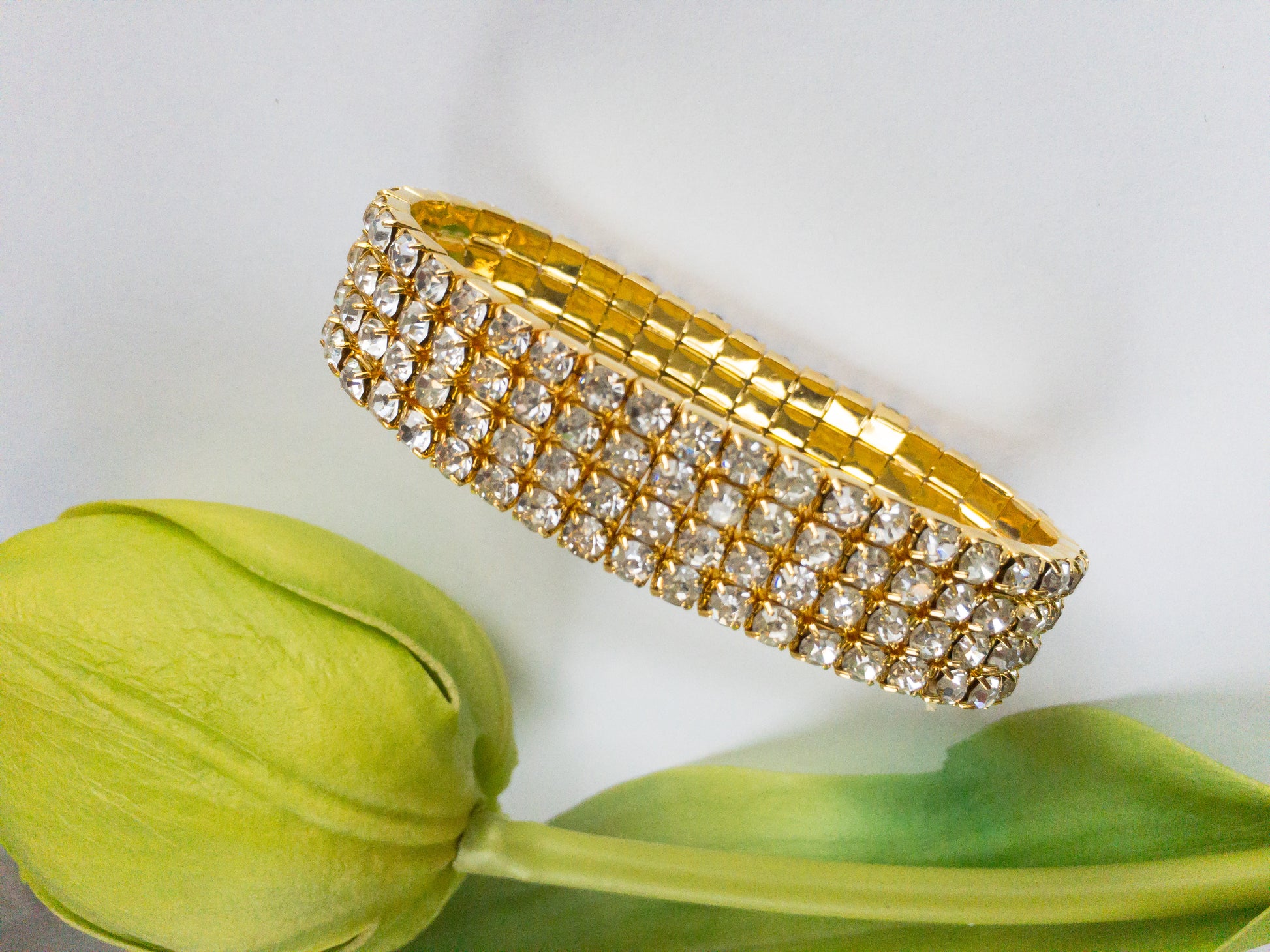 Gold with Clear Rhinestone stretchable bracelet | Bellaire Wholesale