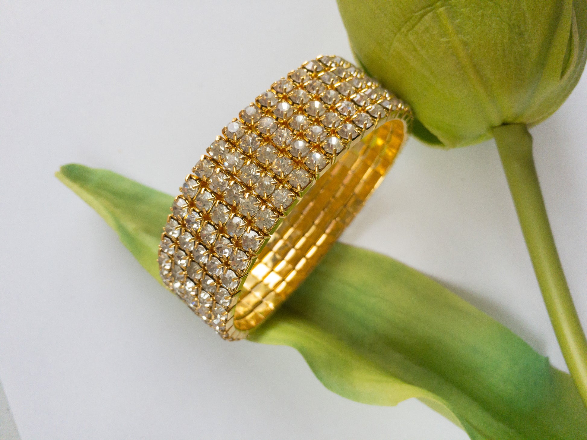 Gold with Clear Rhinestone stretchable bracelet | Bellaire Wholesale