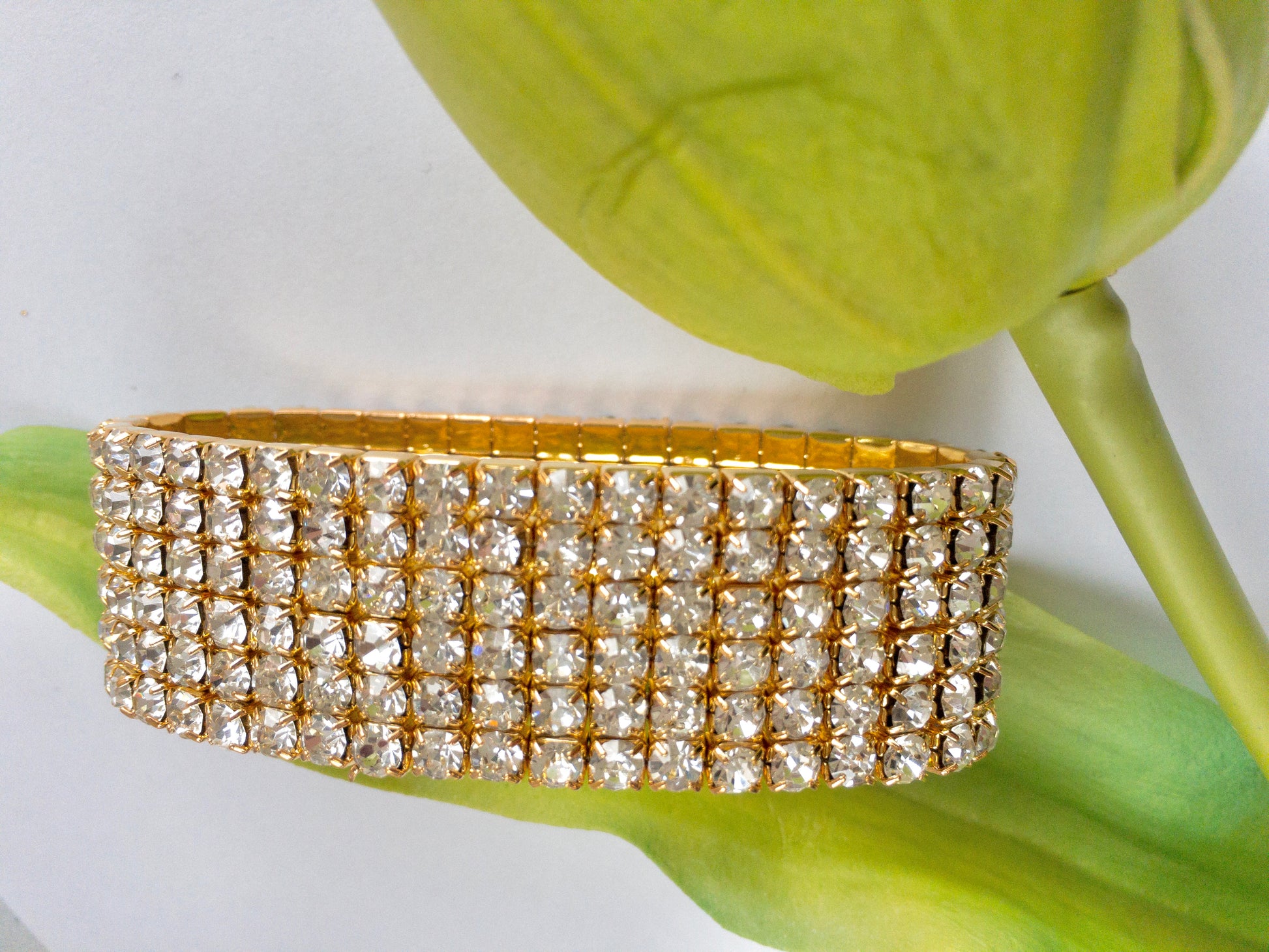 Gold with Clear Rhinestone stretchable bracelet | Bellaire Wholesale