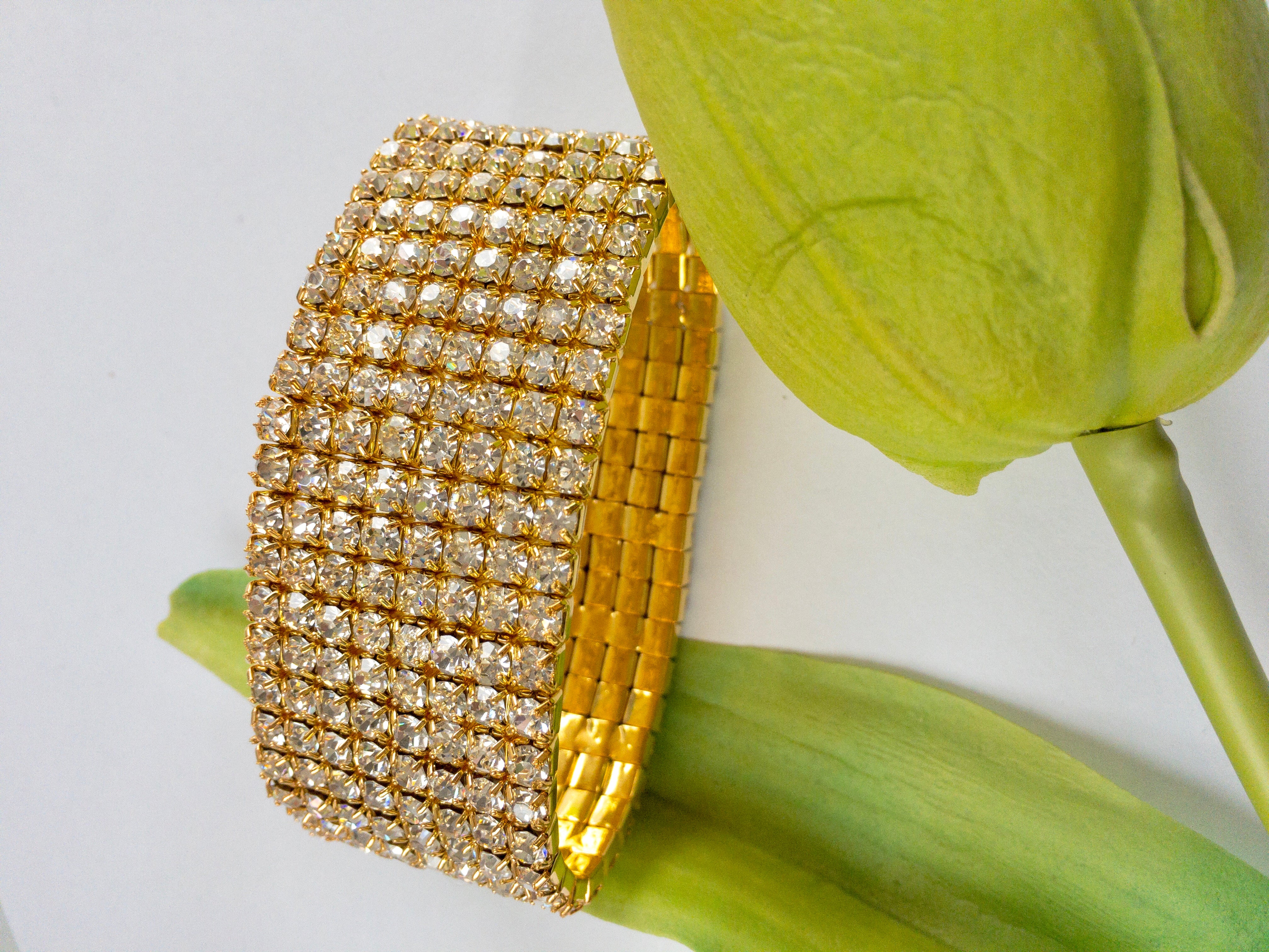 Gold with Clear Rhinestone stretchable bracelet | Bellaire Wholesale