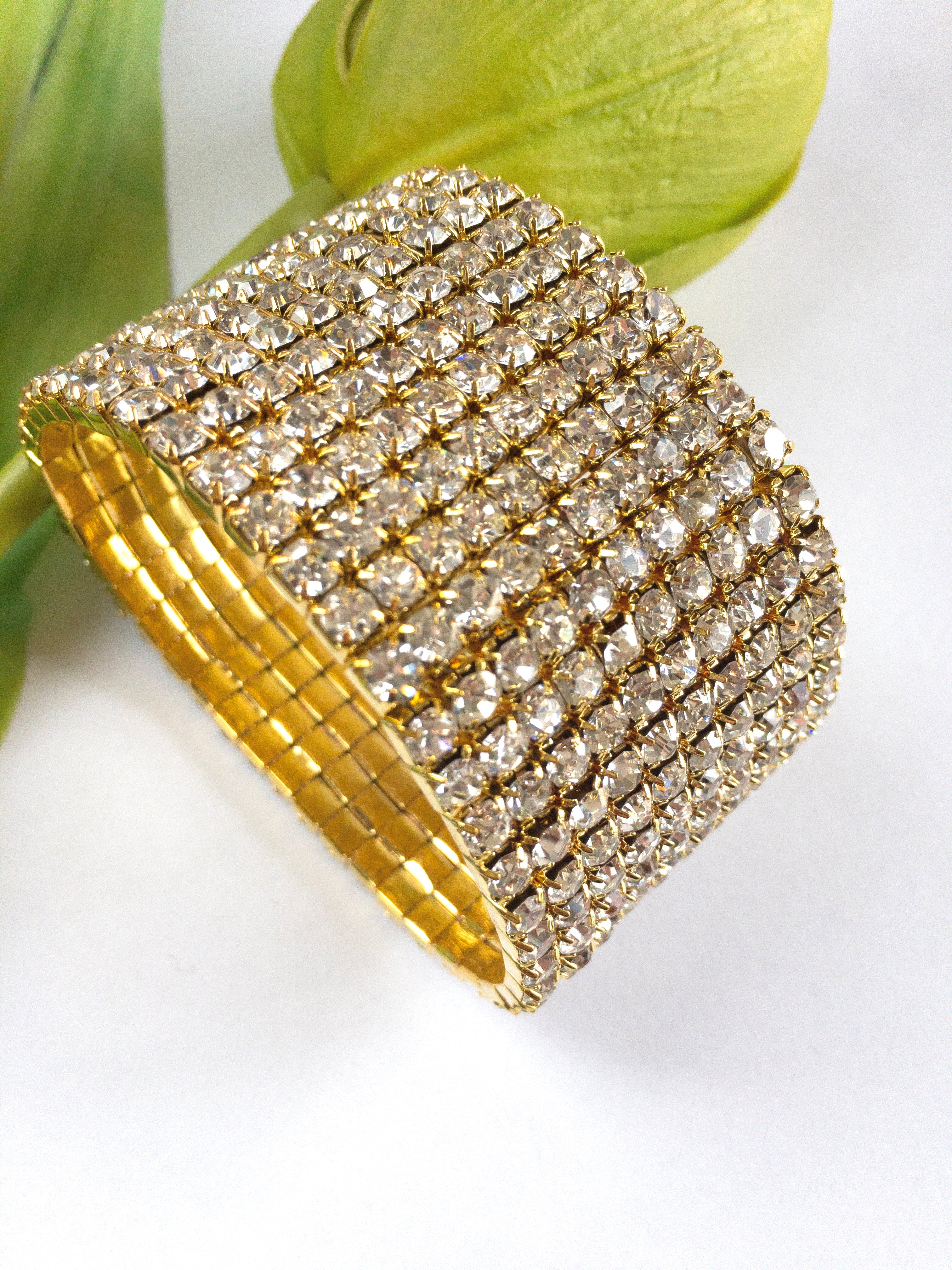 Gold with Clear Rhinestone stretchable bracelet | Bellaire Wholesale