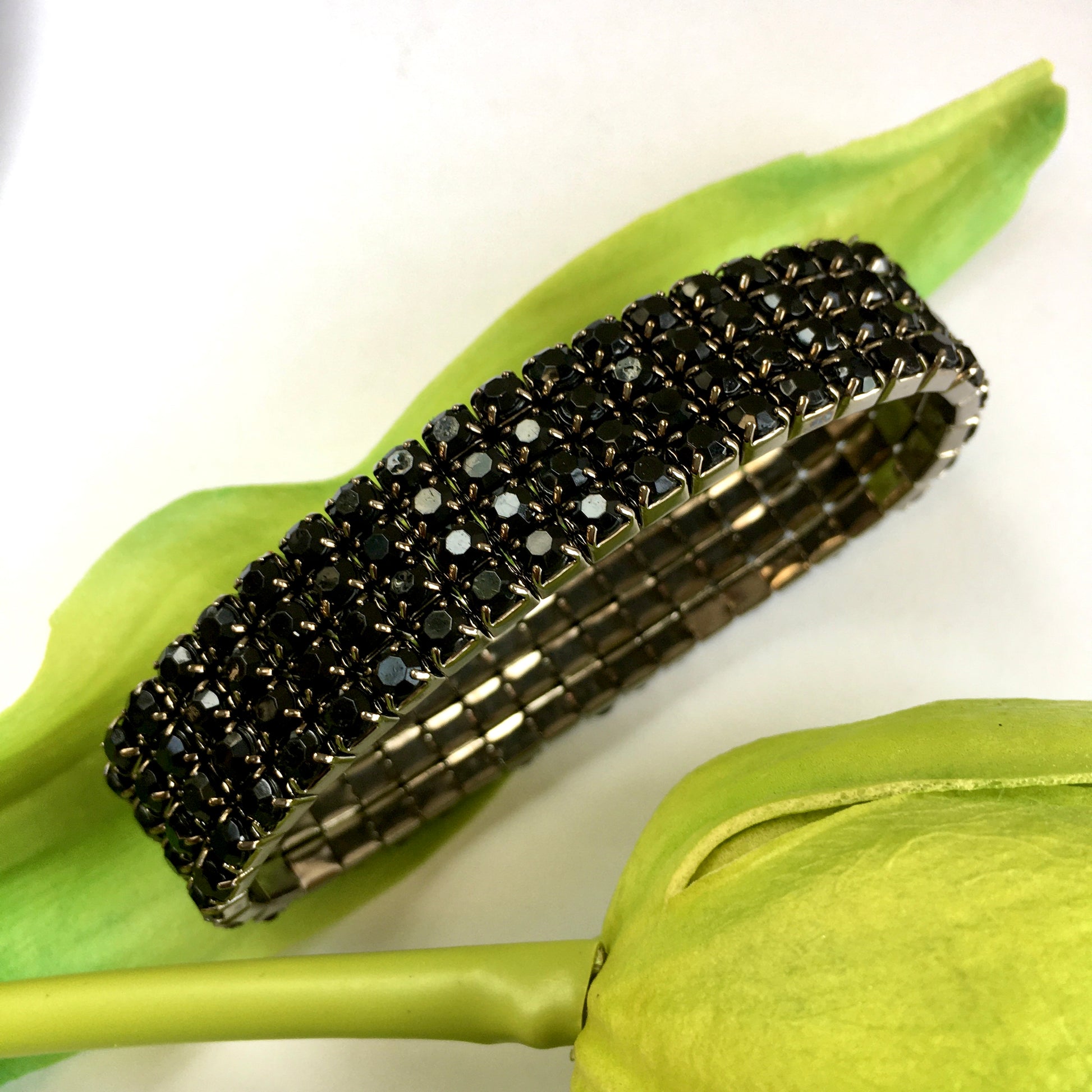 Jet Black Rhinestone stretchable bracelet | Bellaire Wholesale
