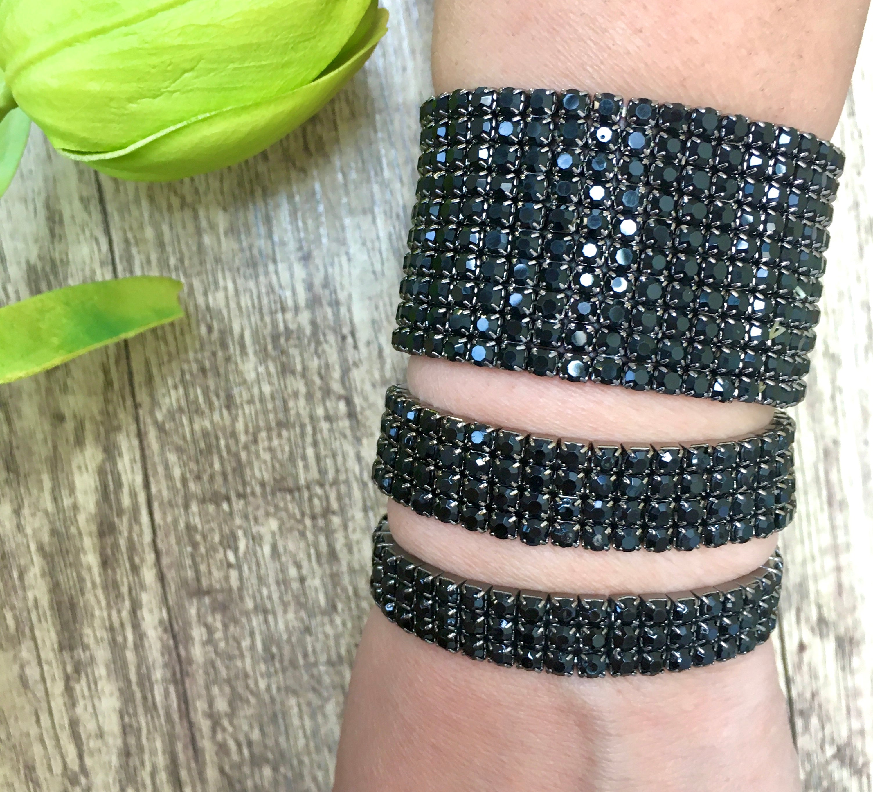 Jet Black Rhinestone stretchable bracelet | Bellaire Wholesale