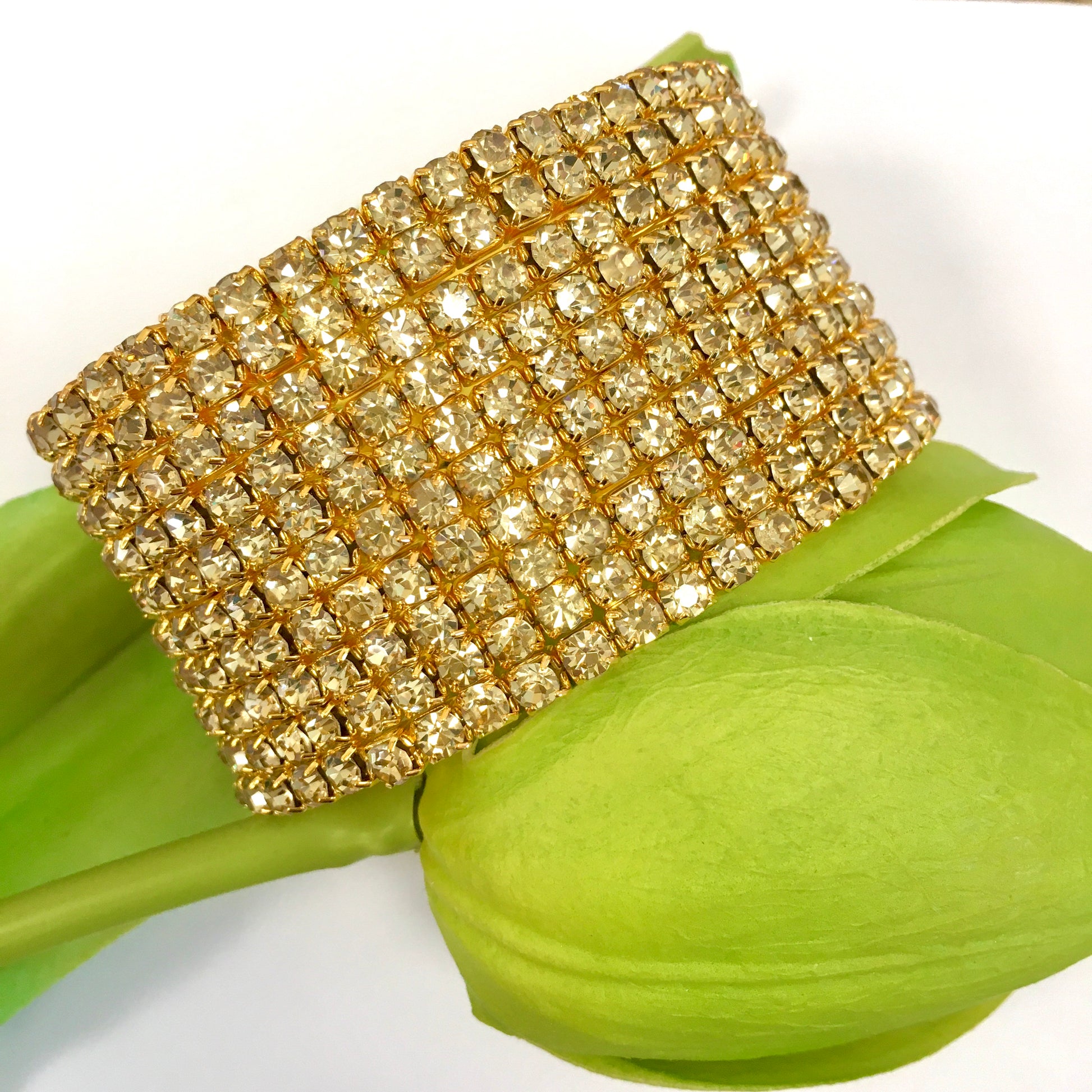 Gold Rhinestone with Gold Crystals stretchable bracelet | Bellaire Wholesale