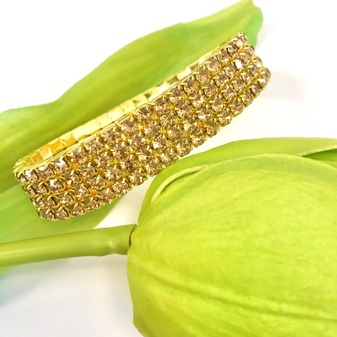 Gold Rhinestone with Gold Crystals stretchable bracelet | Bellaire Wholesale