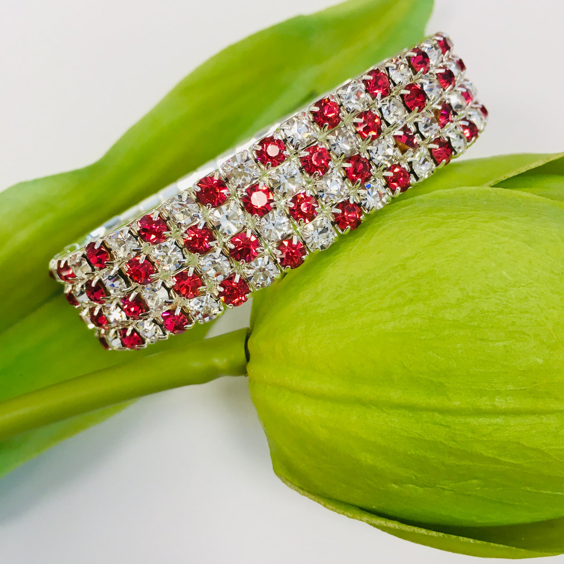Red & Silver Rhinestone stretchable bracelet | Bellaire Wholesale