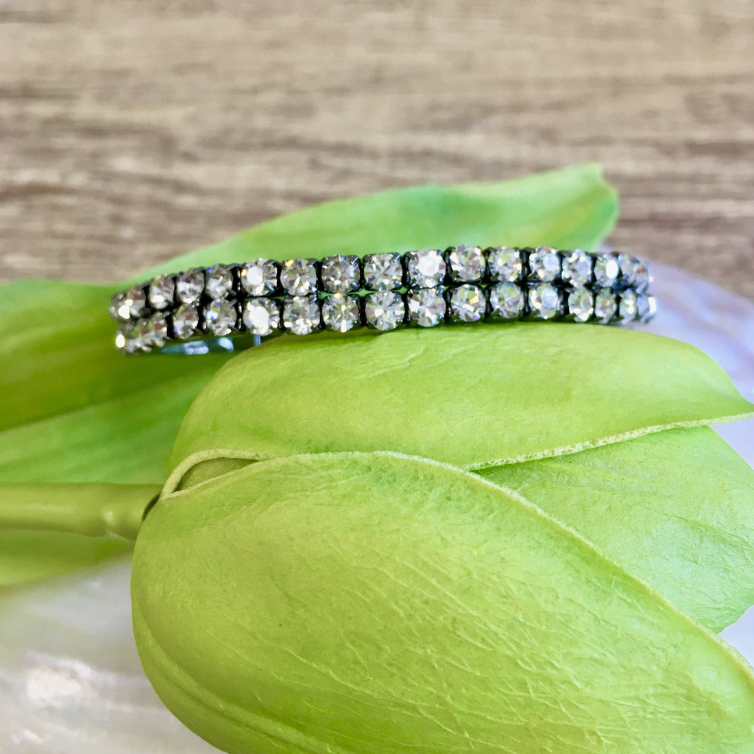 Black with Silver Rhinestone stretchable bracelet | Bellaire Wholesale