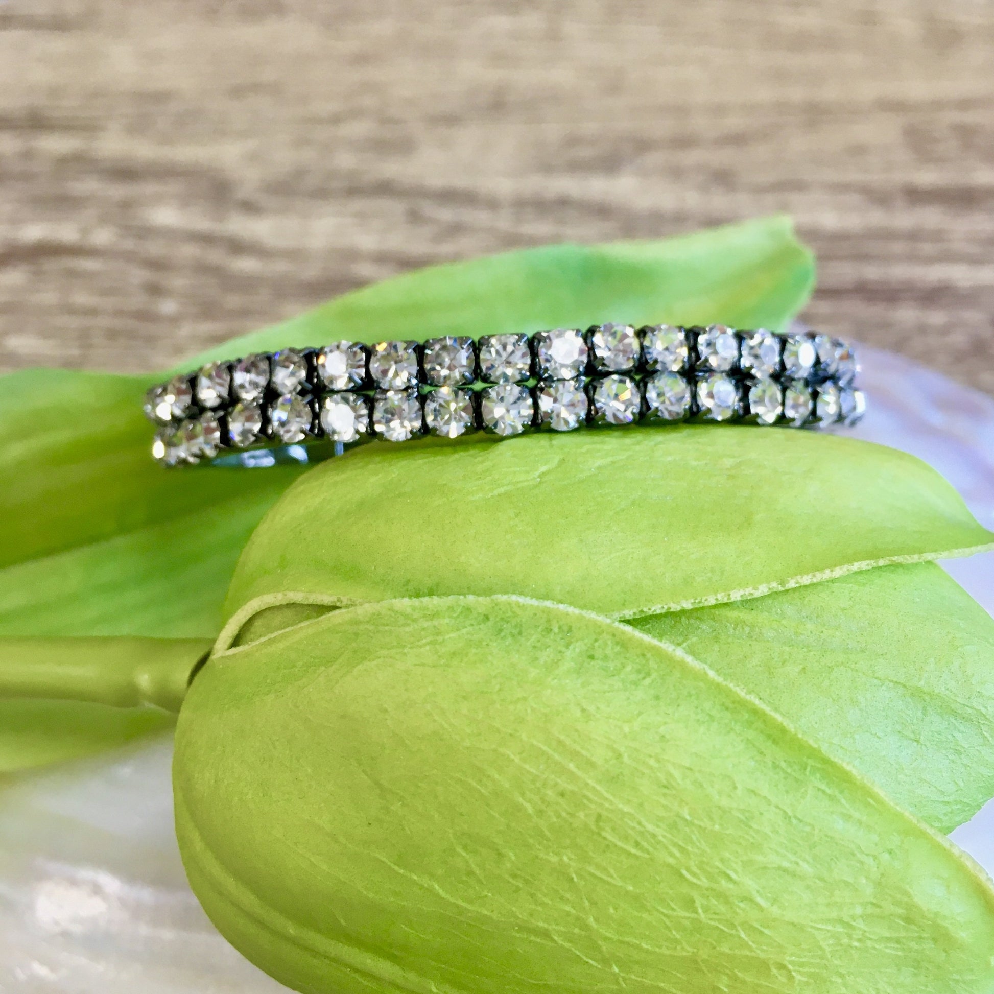 Black with Silver Rhinestone stretchable bracelet | Bellaire Wholesale
