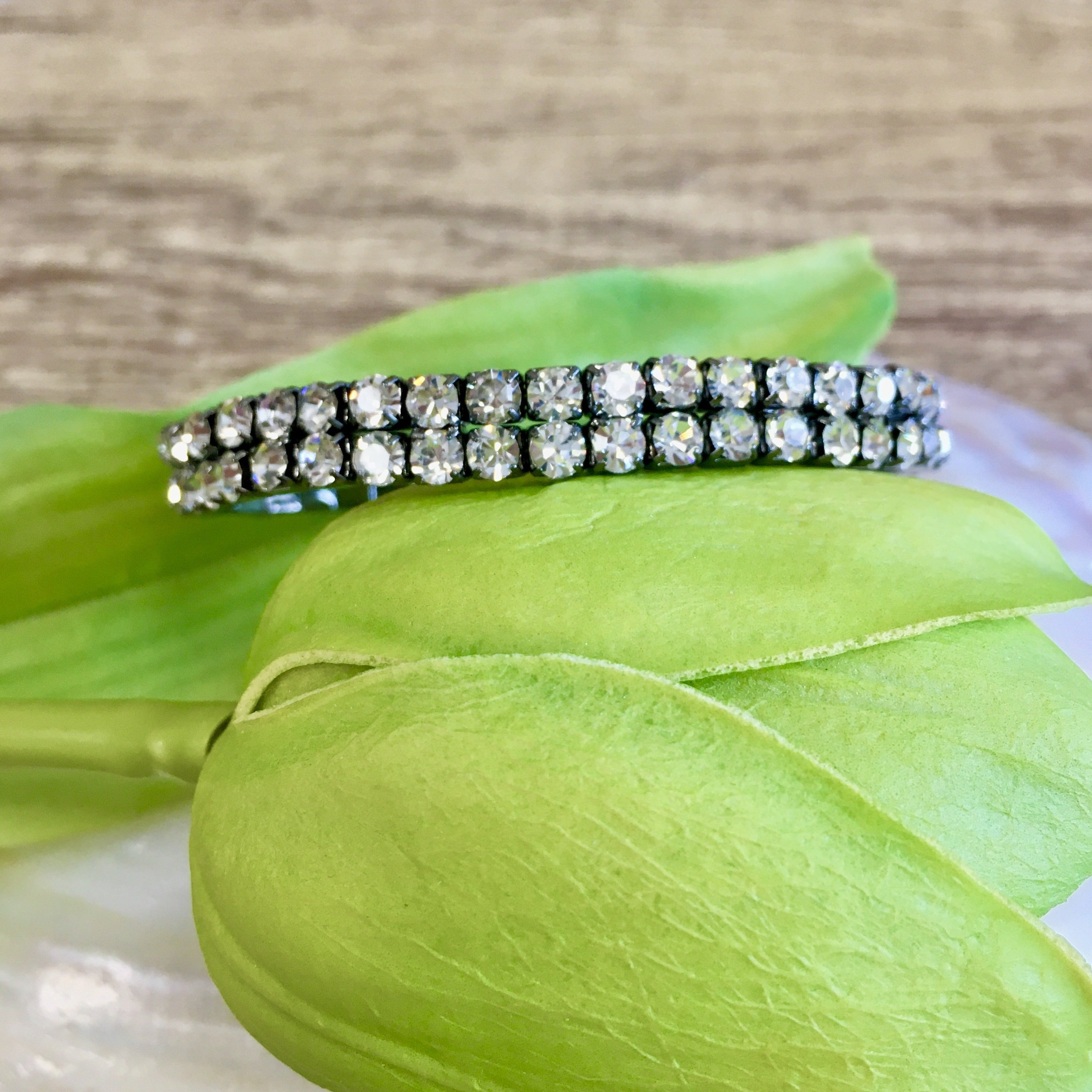 Black with Silver Rhinestone stretchable bracelet | Bellaire Wholesale