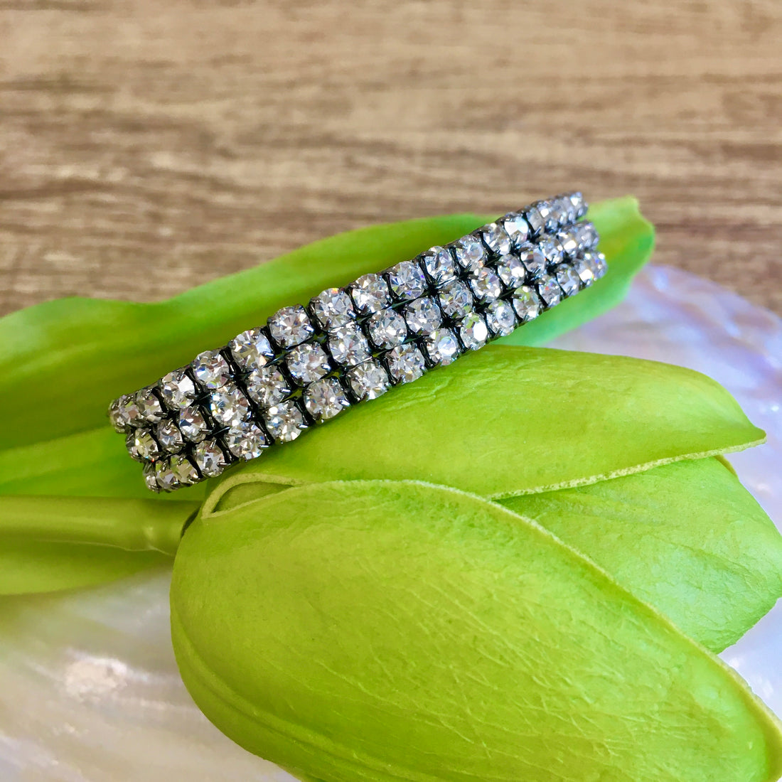 Black with Silver Rhinestone stretchable bracelet | Bellaire Wholesale