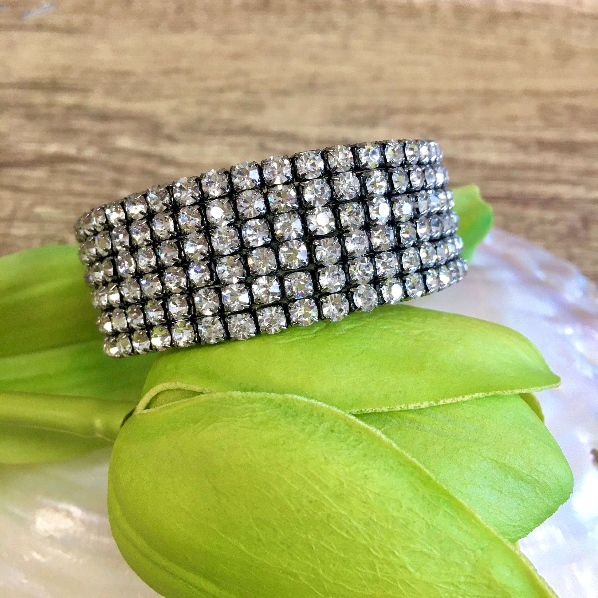 Black with Silver Rhinestone stretchable bracelet | Bellaire Wholesale