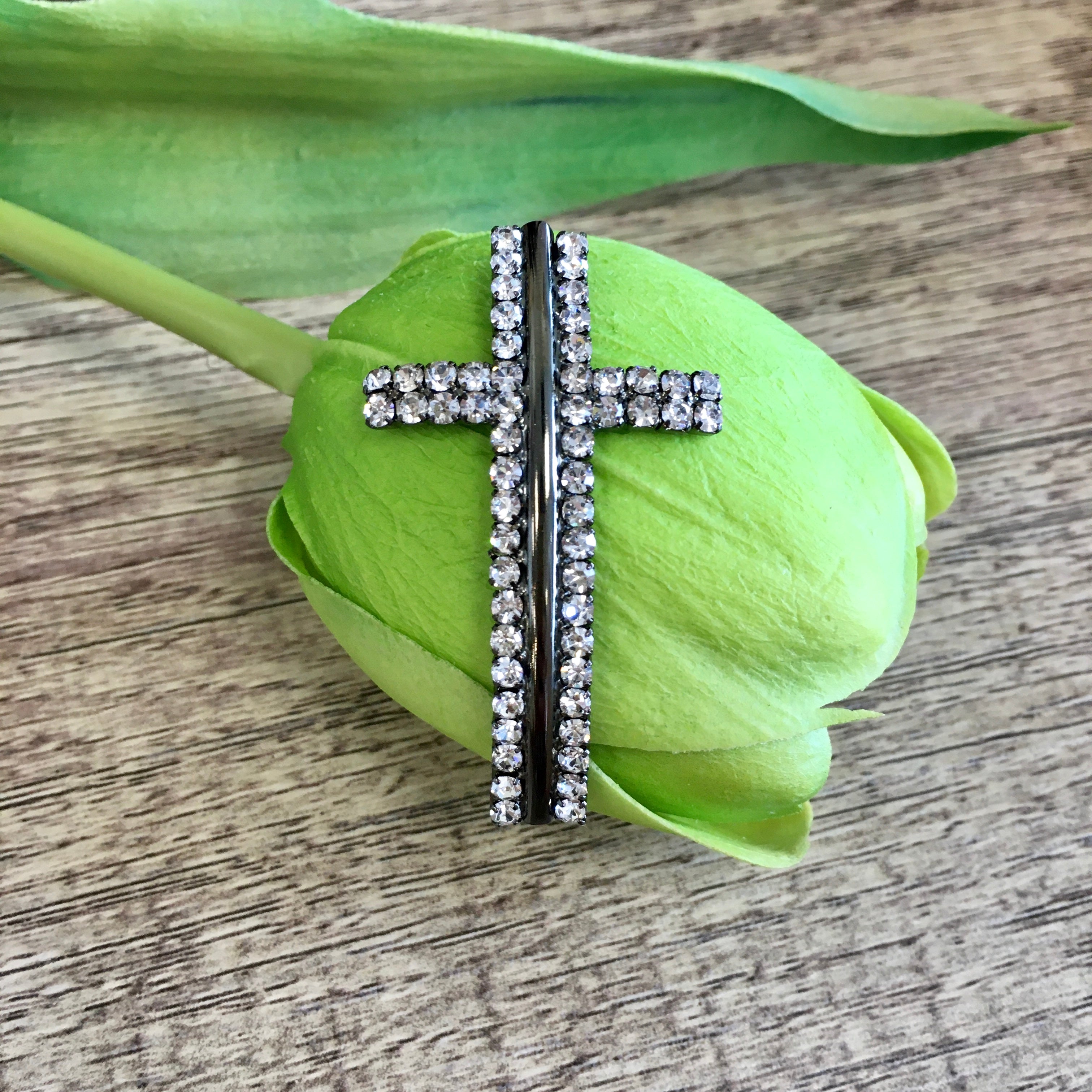 Alloy Connector, Gunmetal Cross Bead | Bellaire Wholesale