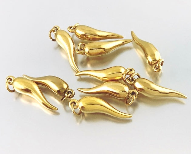 Gold, Rhodium Stainless Steel Horn Pendants, 2pc