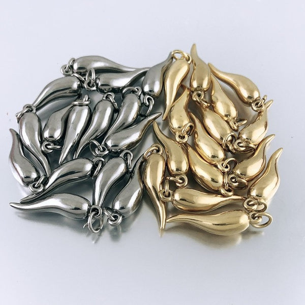 Gold, Rhodium Stainless Steel Horn Pendants, 2pc