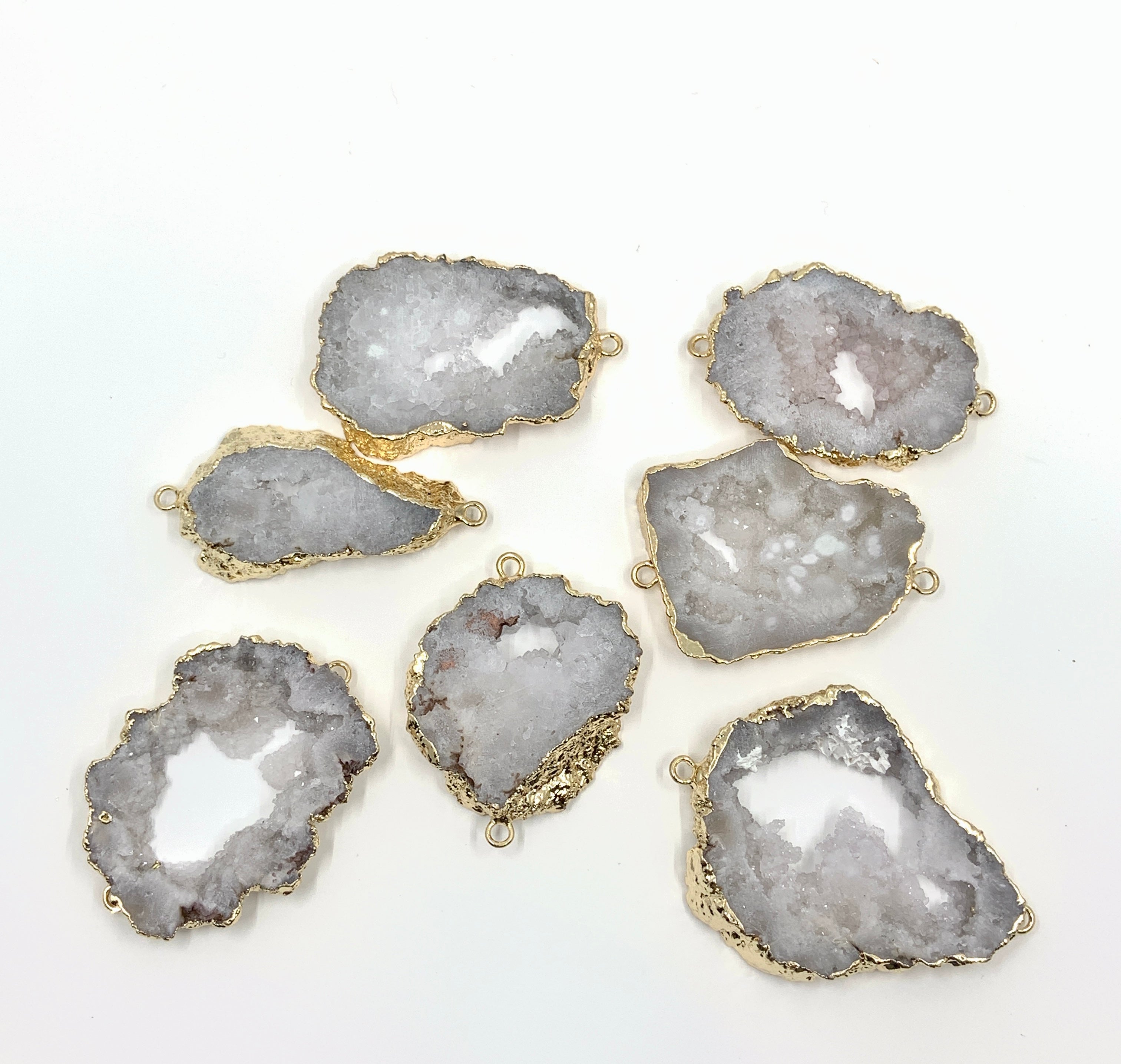 White Natural Druzy Agate Slice Connectors | Bellaire Wholesale