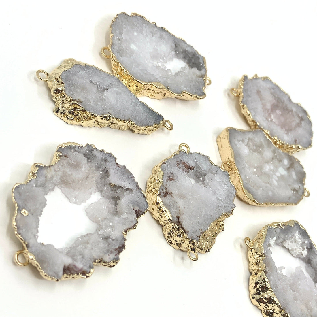 White Natural Druzy Agate Slice Connectors | Bellaire Wholesale