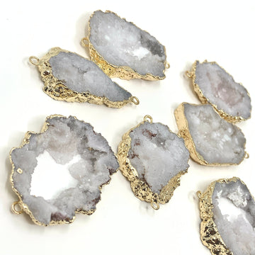 White Natural Druzy Agate Slice Connectors | Bellaire Wholesale