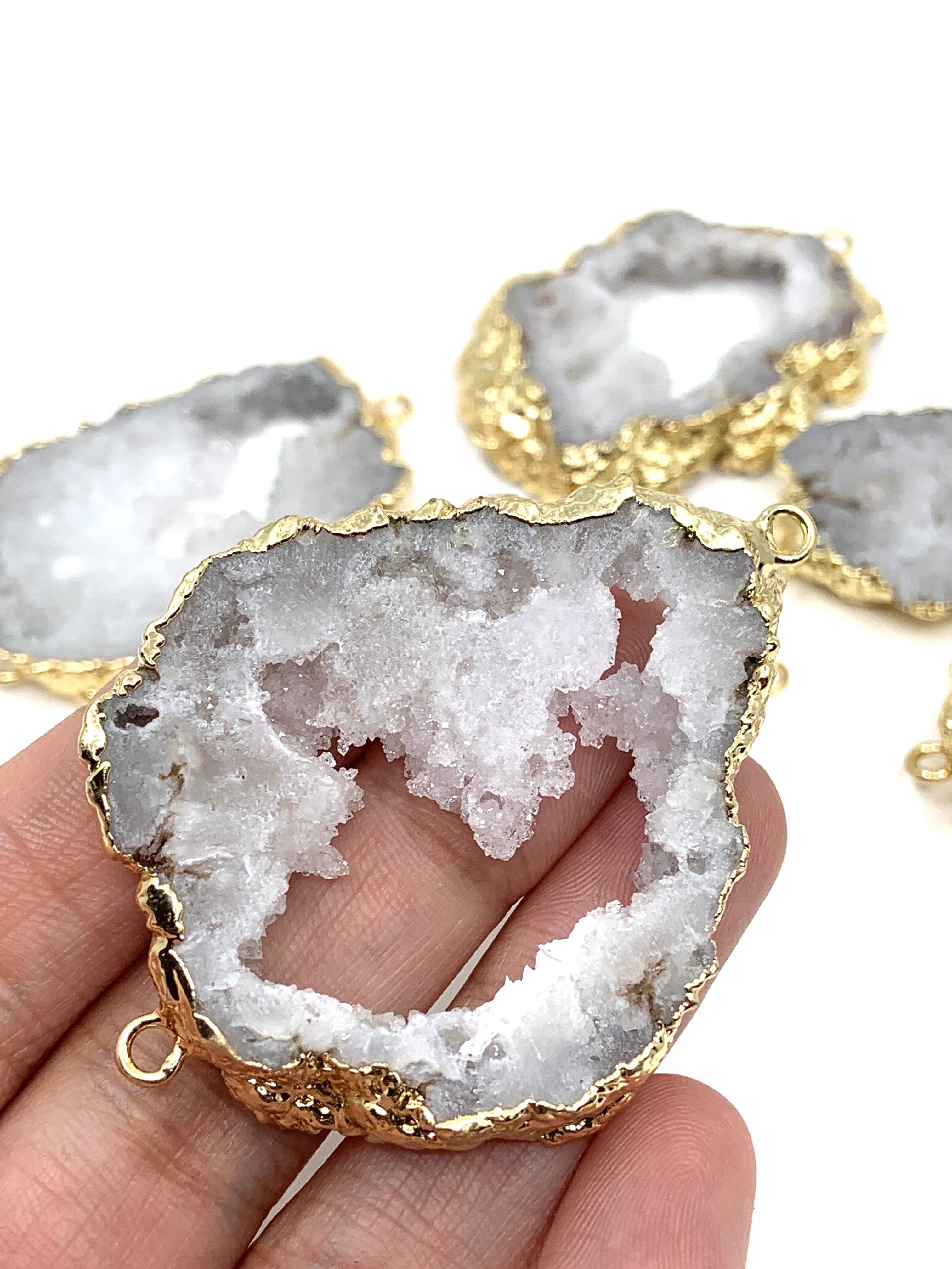 White Natural Druzy Agate Slice Connectors | Bellaire Wholesale