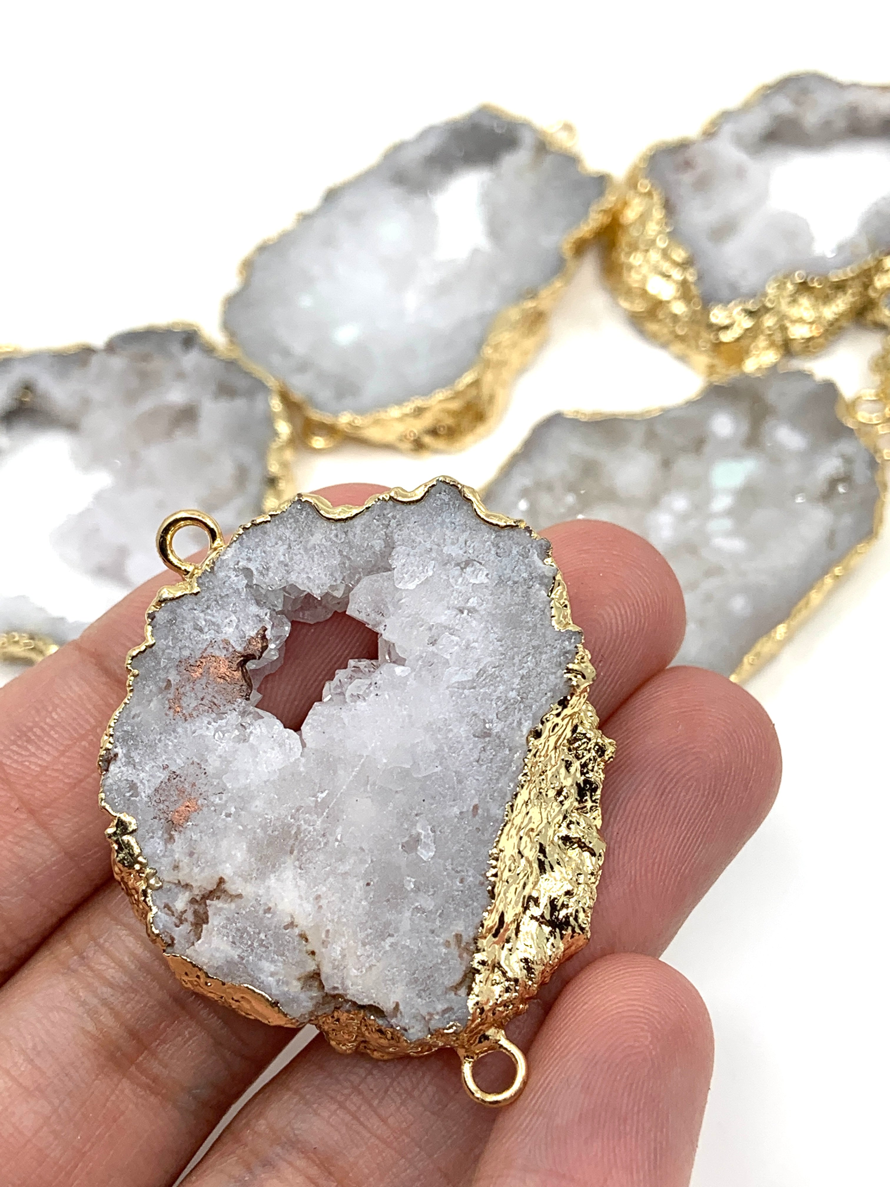 White Natural Druzy Agate Slice Connectors | Bellaire Wholesale