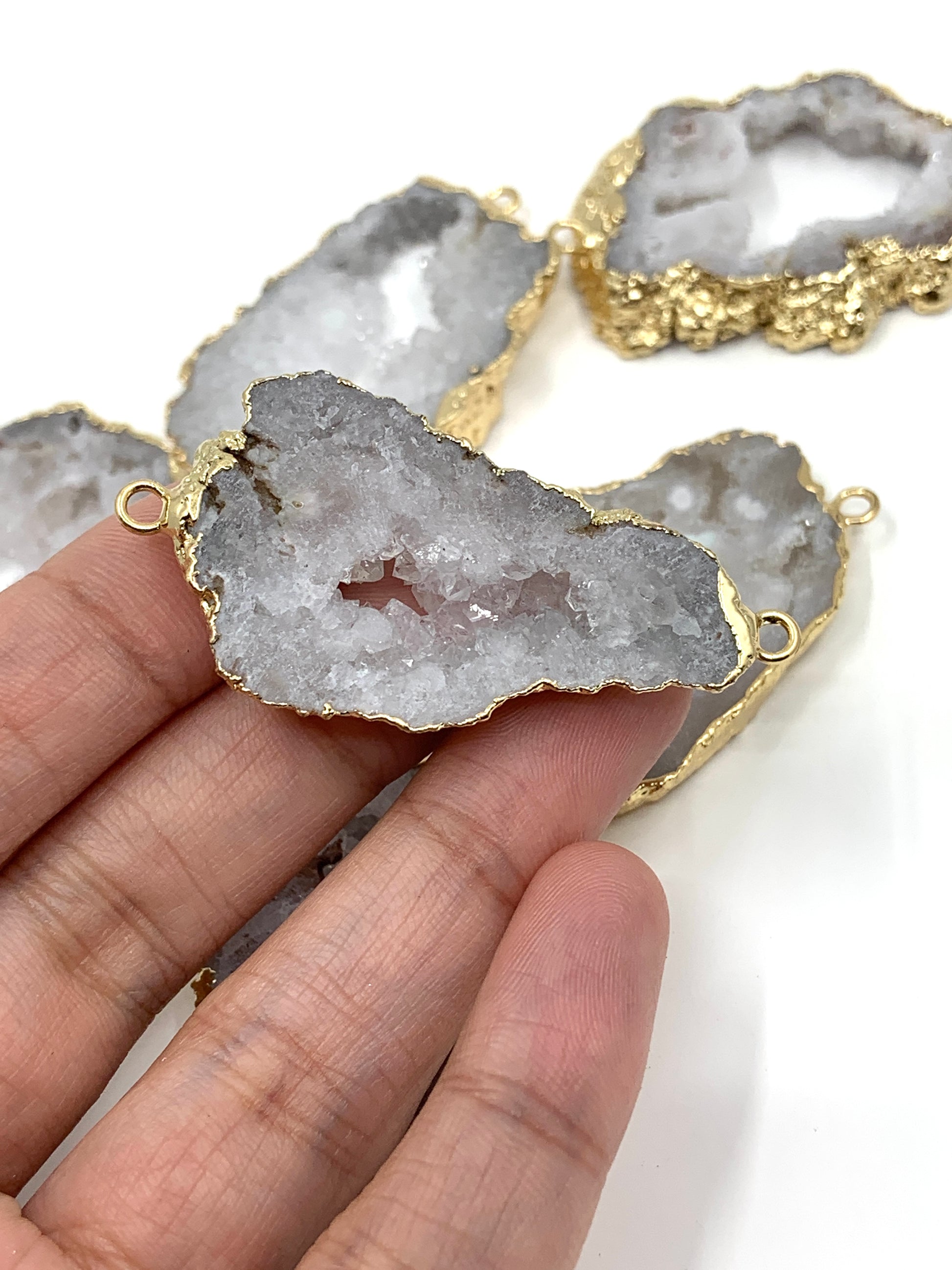 White Natural Druzy Agate Slice Connectors | Bellaire Wholesale