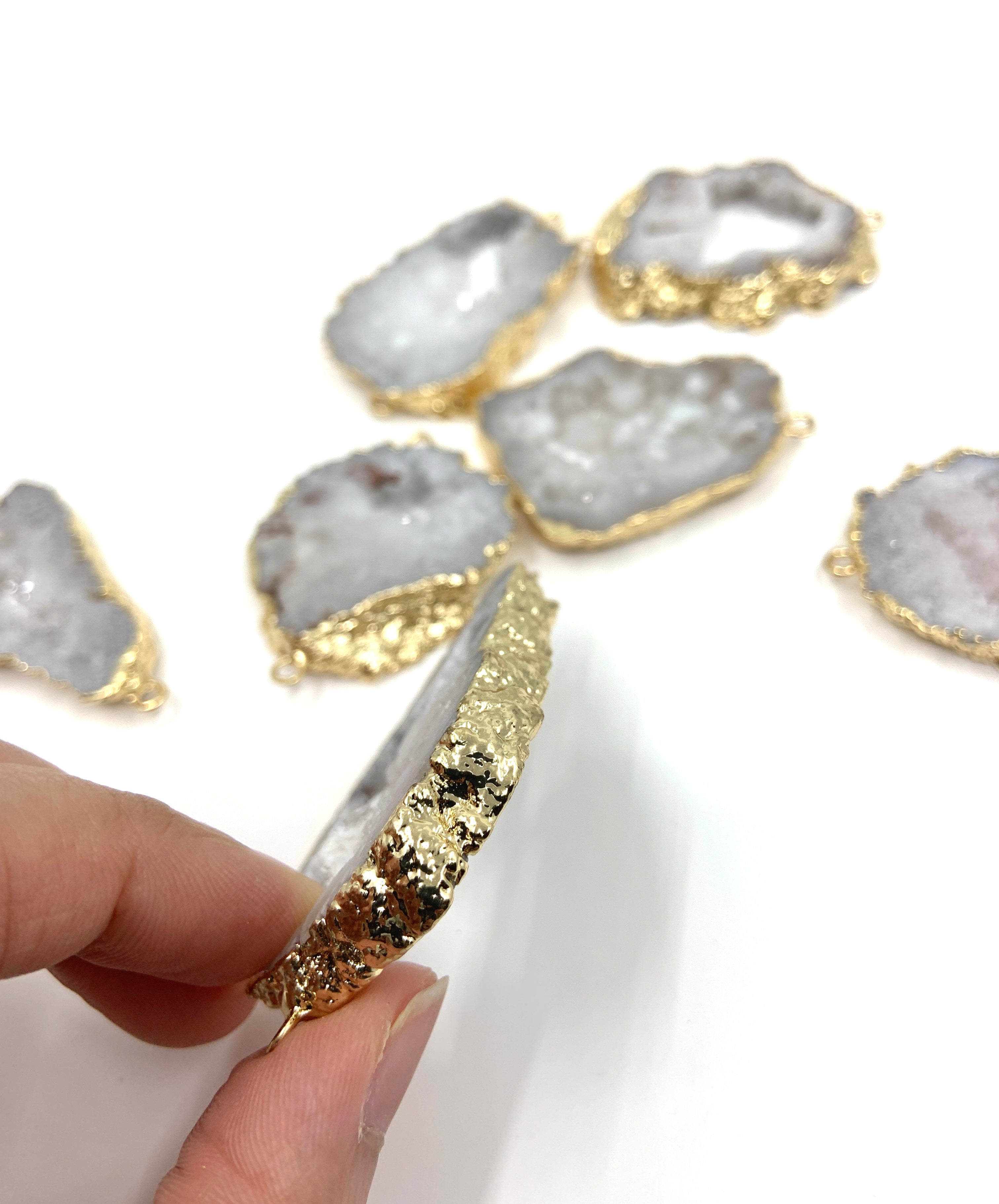White Natural Druzy Agate Slice Connectors | Bellaire Wholesale