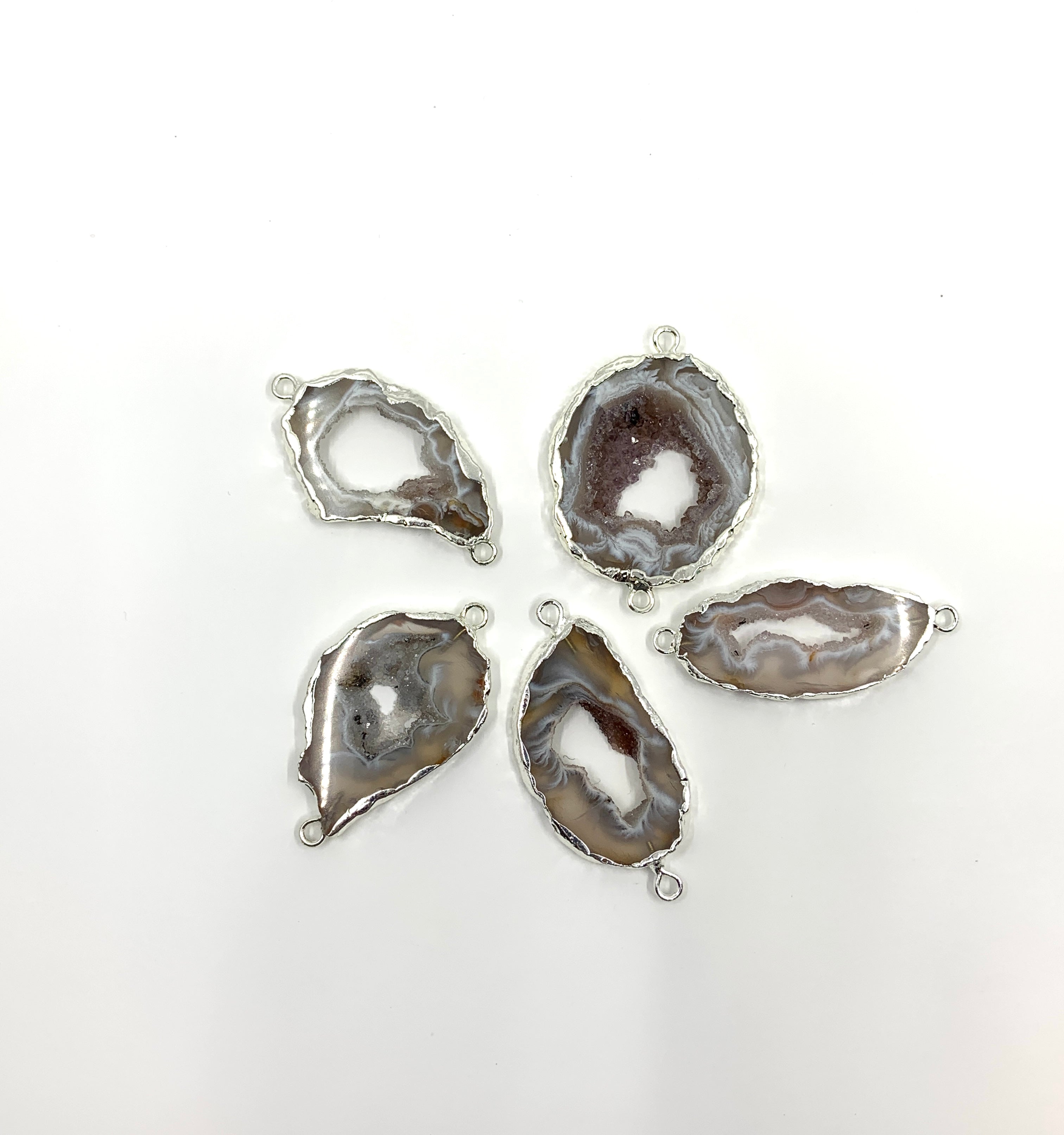 Grey Natural Druzy Agate Slice Connectors