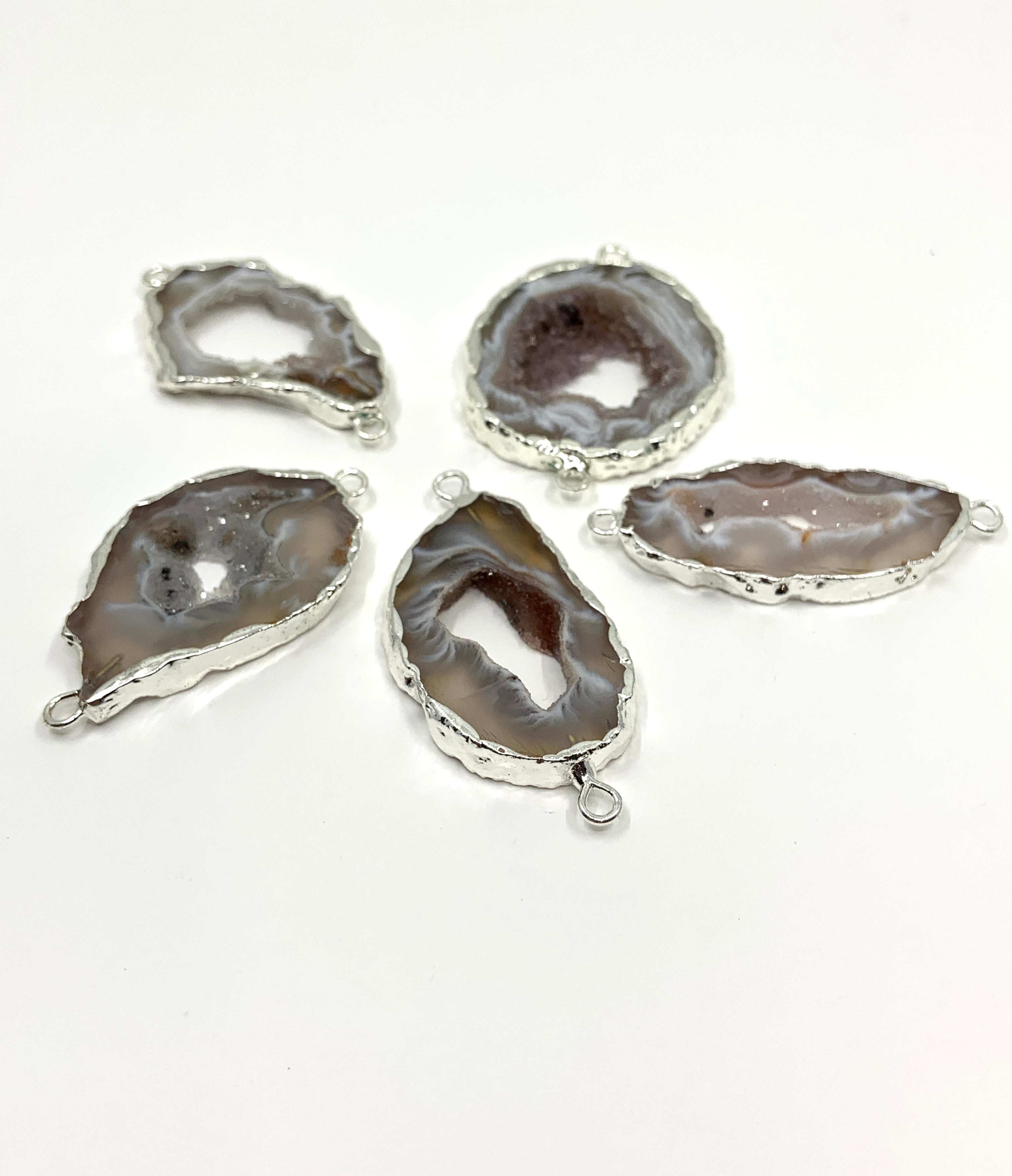 Grey Natural Druzy Agate Slice Connectors