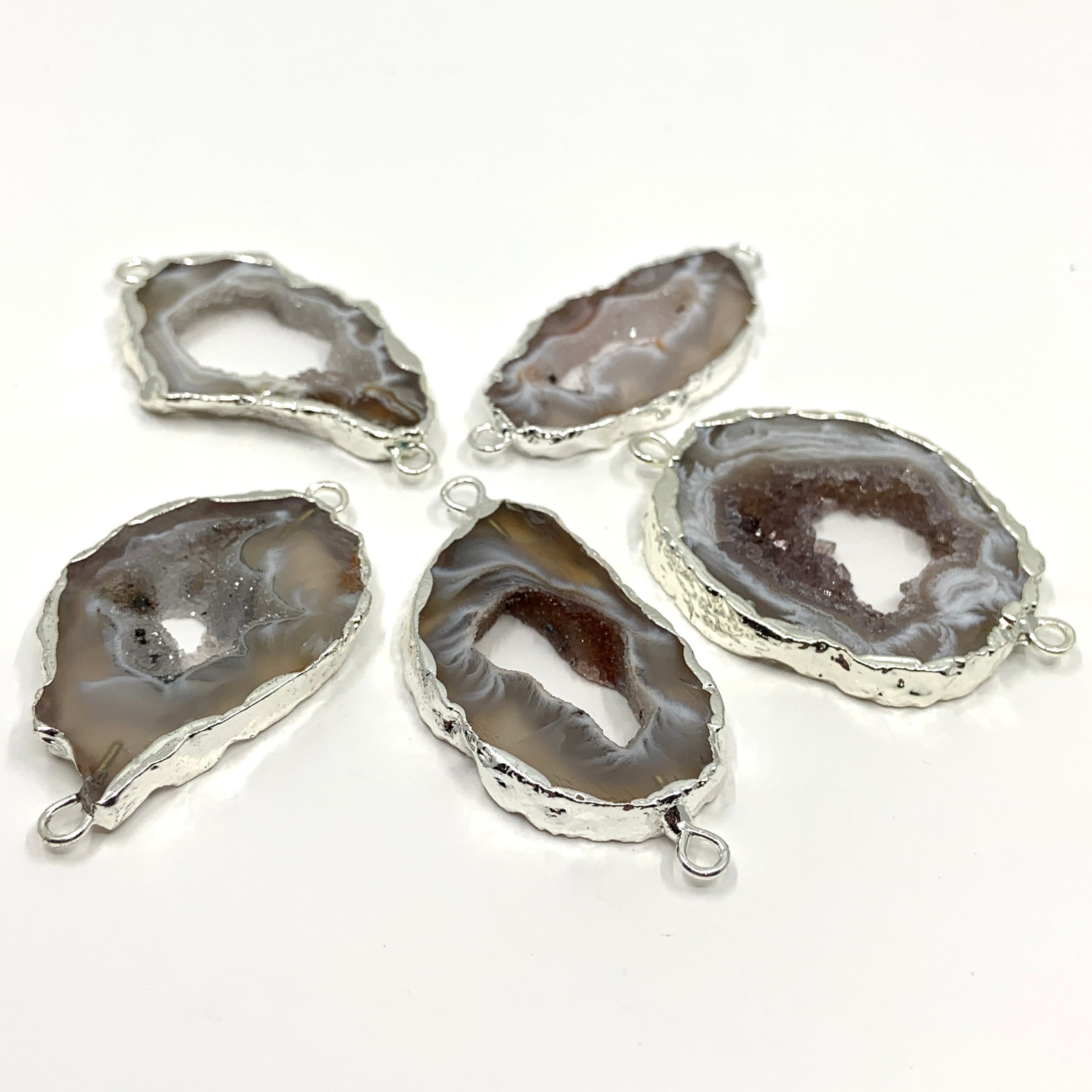 Grey Natural Druzy Agate Slice Connectors